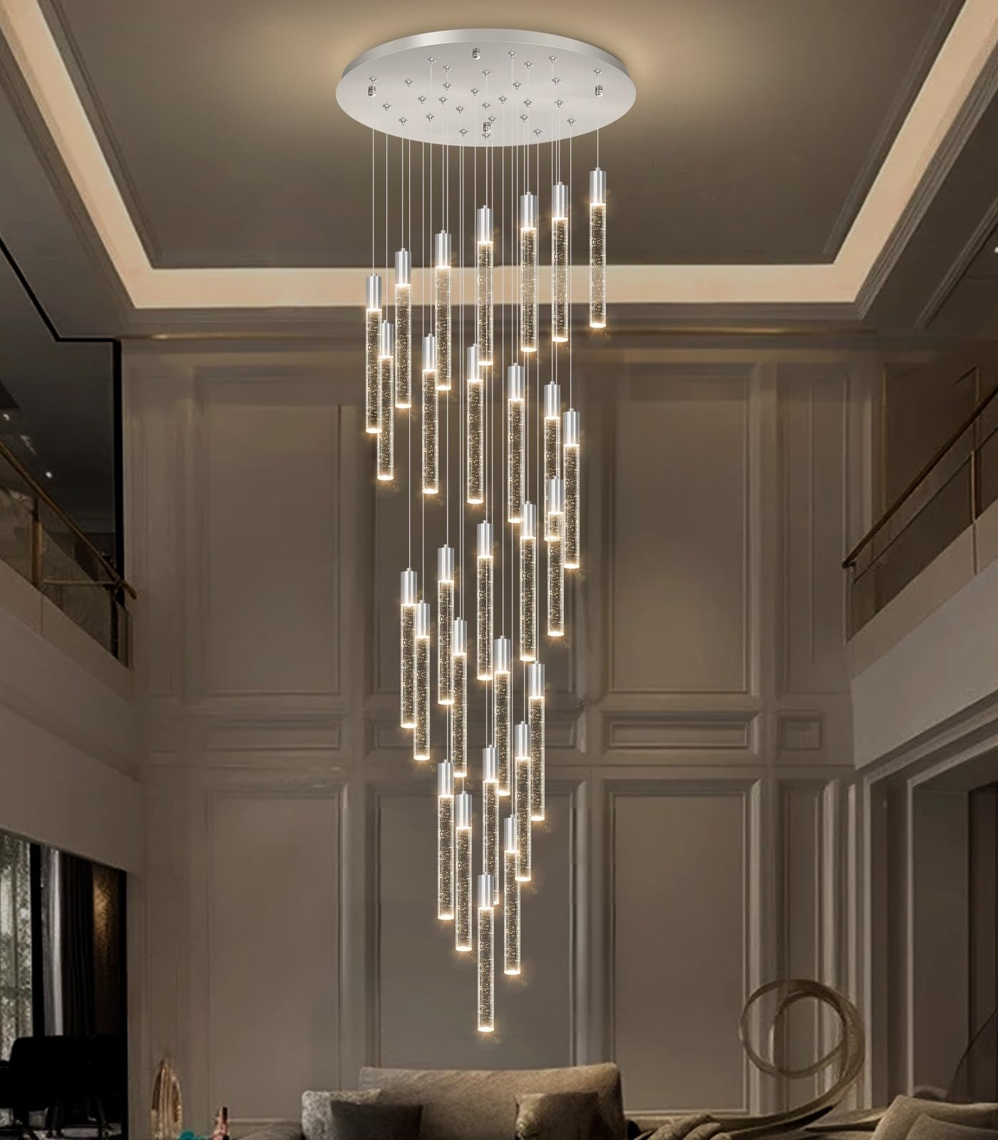 Haixiang W27.5 X H196 Large Glam Chandelier Bubble Crystal Ceiling Chandeliers Remote Dimmable Led Light High Ceiling Pendants L