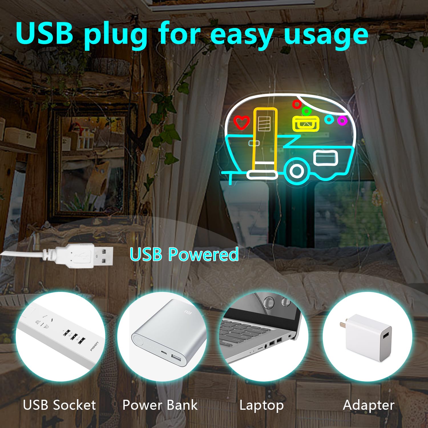 Rv Neon Sign For Wall Decor Camper Led Sign Dimmable Camping Neon Light Up Sign For Camping Lovers Gift Campsite Decorations Rv Camper Party Touring Car Travel Trailers Backdrop