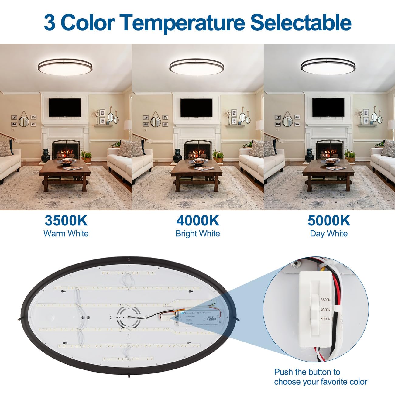 Dakason 32In Oval Led Flush Mount Ceiling Light For Kitchen, 50W Large Led Ceiling Light Fixture For Living Room, 3000K/4000K/50