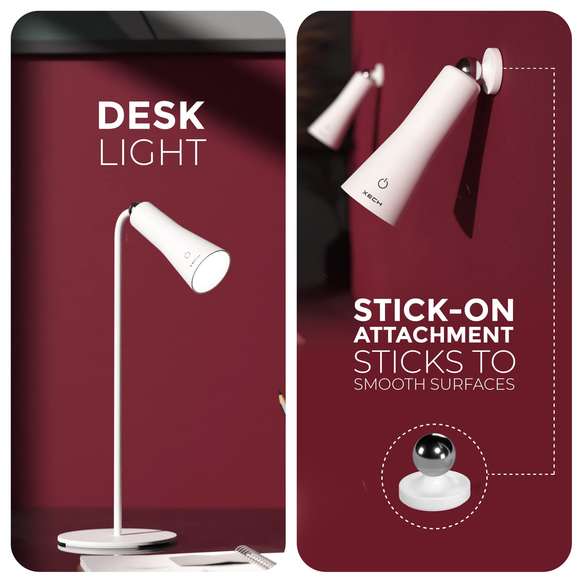 XECH Table Lamp for Study with Multiple Attachments Desk Lights for Students 4 in 1 Lamps for Bedroom Rechargeable Night Lamp, N