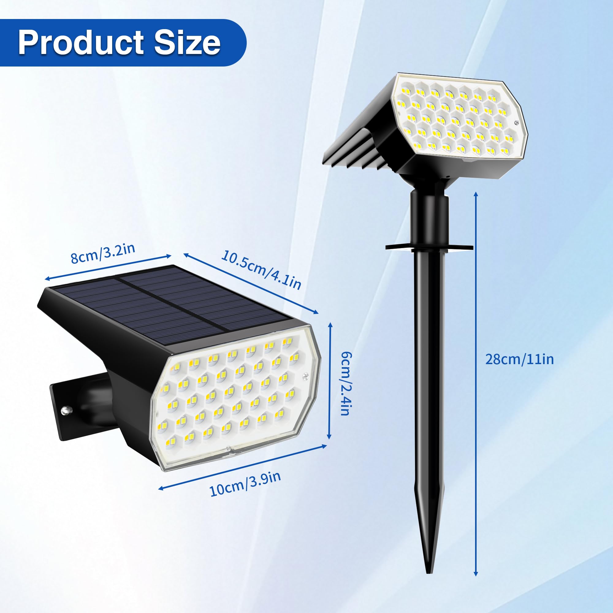 Ugecl Solar Spot Lights - 74 LED, 3 Lighting Modes, IP65 Waterproof, 4PK, 3000/4000/6000K, Plastic