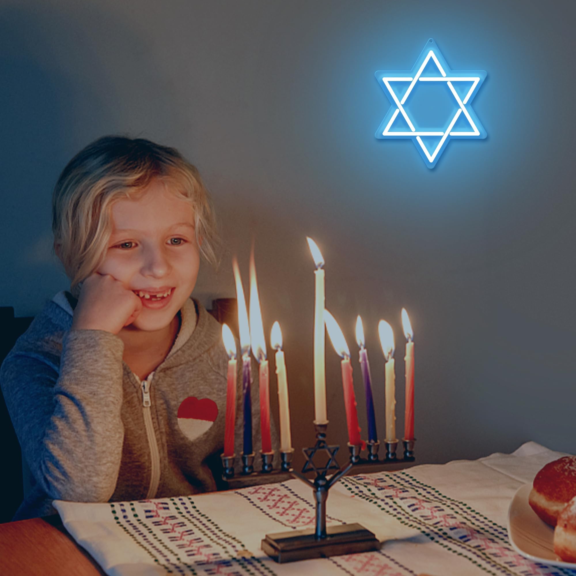 Attivolife Star Of David Neon Sign - Led Wall Decor For Hanukkah & Jewish Celebrations
