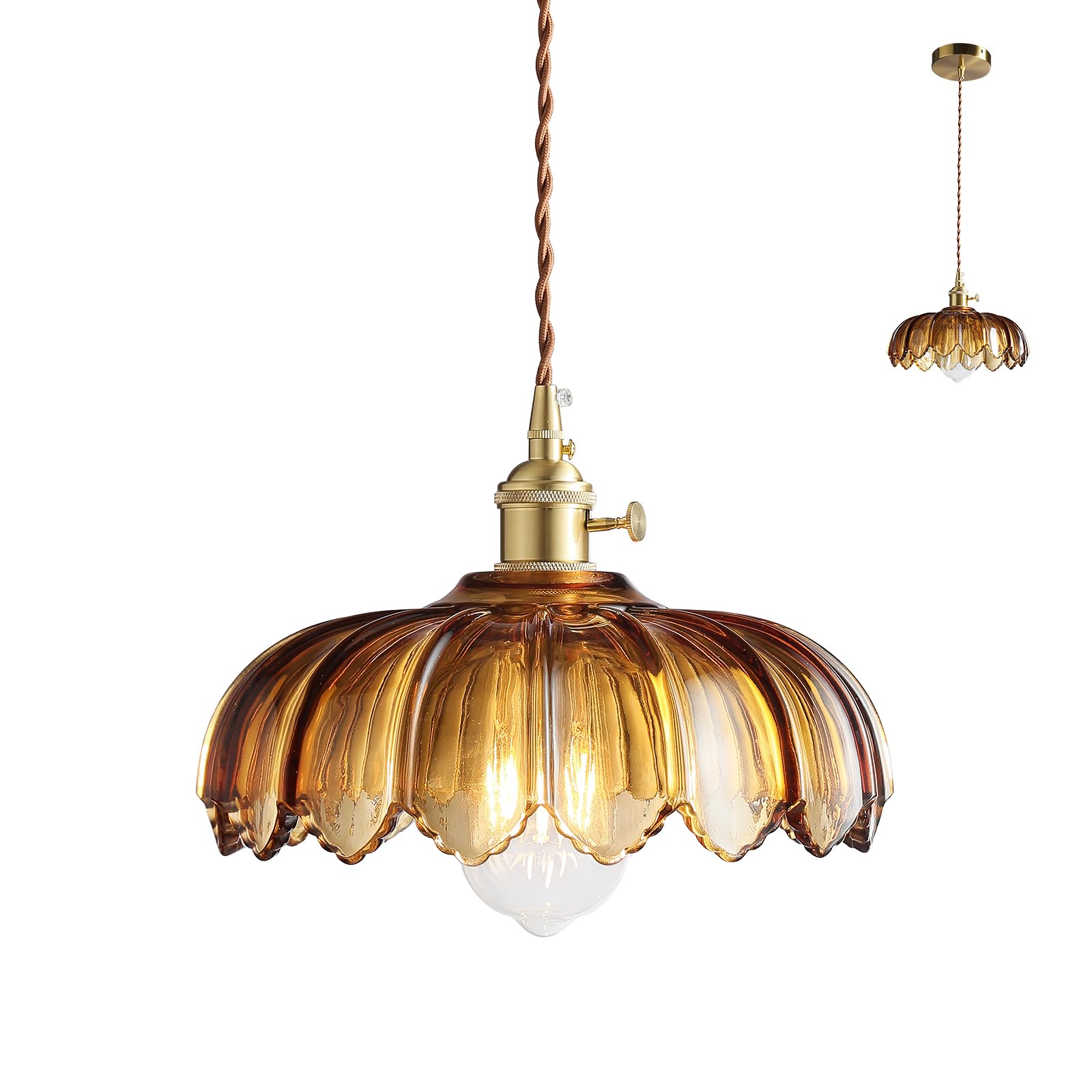 XZHGCEE Pendant Lights - Amber Glass Hanging Light Fixture with E26 Base, Modern Design for Kitchen Island, Dining Room, Bedroom, Model 6202601