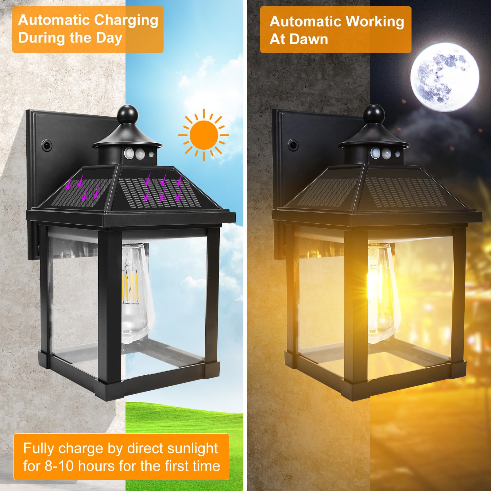 Kuniwa Solar Wall Lights Outdoor Motion Sensor, Waterproof, 3 Modes, Black, Model XHY2208