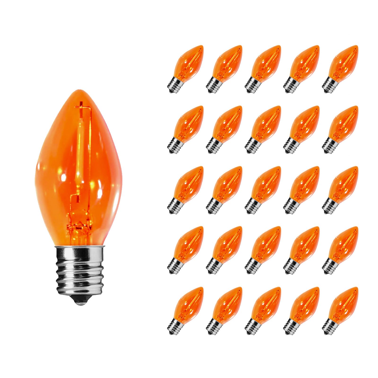 Chyparty 25 Pack C7 Replacement Bulbs, Orange Led Halloween Light Bulbs For Outdoor String Lights, Patio, Christmas Decor, E12 C