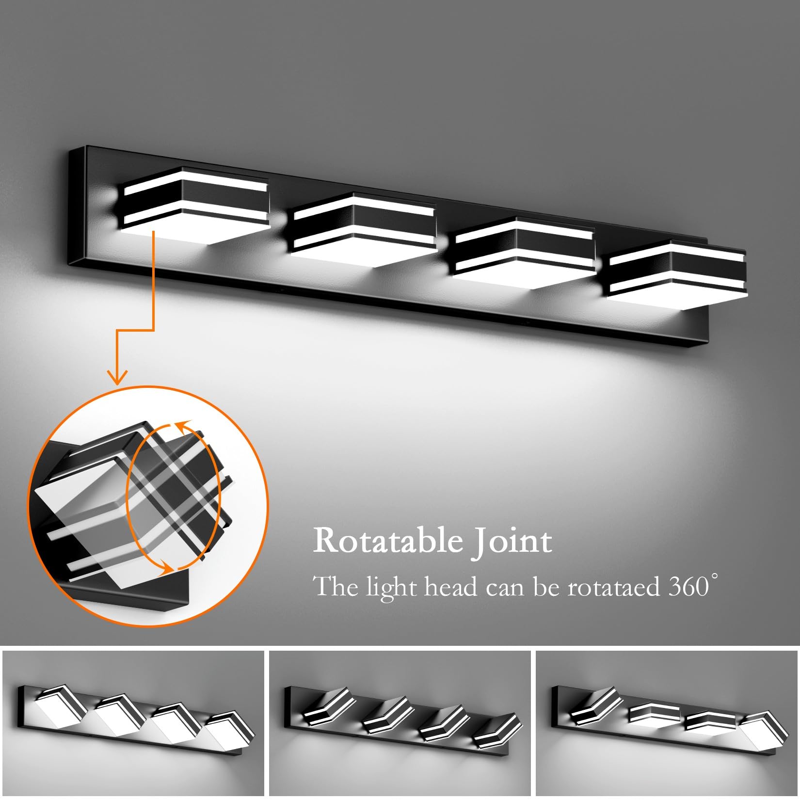 Ralbay 4-Light Modern Black Vanity Light for Bathroom, 30 inch, Matte Black, Aluminum, Model 9819