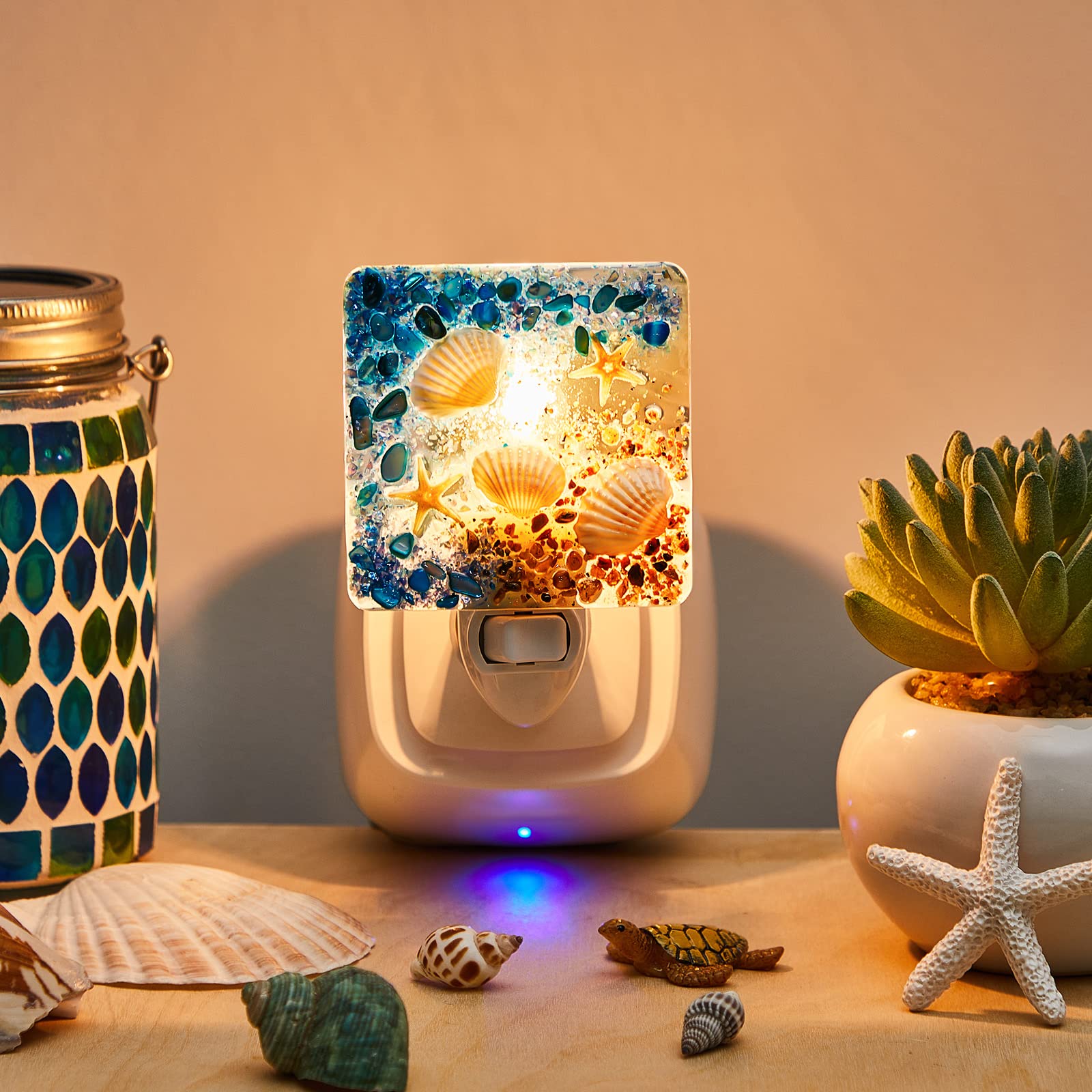 Hortsun Seashell Night Light - Ocean Animal Design, Decorative Beach Lamp for Home, Bedroom, Bathroom - Blue, Shell Material