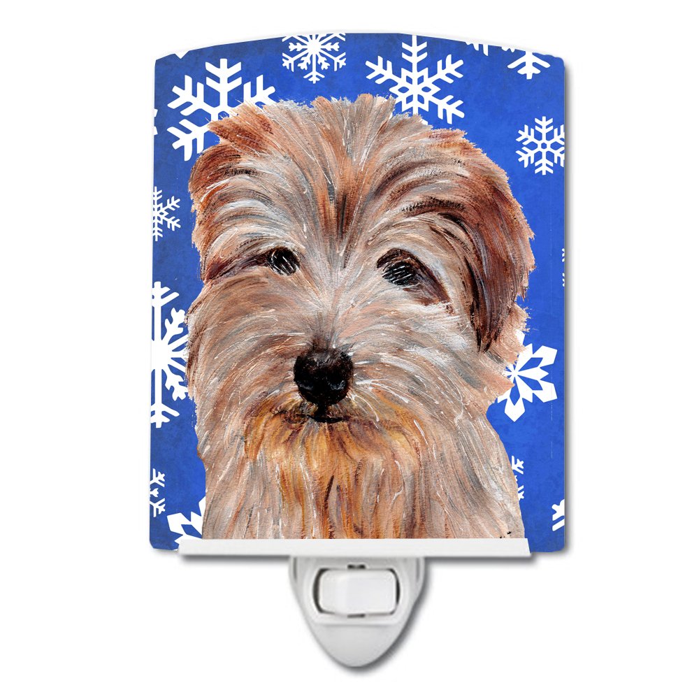 Caroline'S Treasures Sc9784Cnl Norfolk Terrier Winter Snowflakes Ceramic Night Light Compact, Ul-Certified, Ideal For Bedroom, Bathroom, Nursery, Hallway, Kitchen, 6X4X3, Multicolor