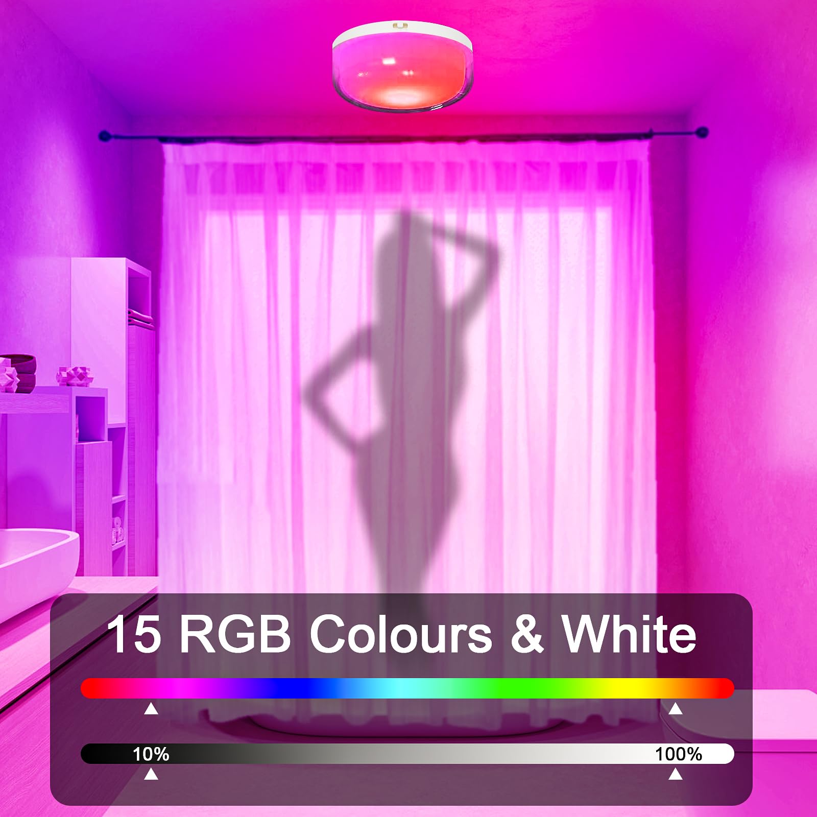 Godenba Rechargeable Shower Light, 15-Color Dimmable Changing Mood Light With Remote, 2600Mah Battery Powered, Waterproof Lamp F