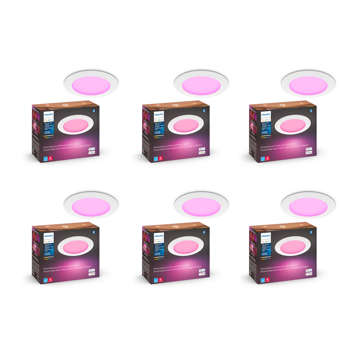 Philips Hue Smart Slim 5/6 Inch LED Downlight - White and Color Ambiance Color-Changing Light - 6 Pack - 1200LM - Indoor - Contr