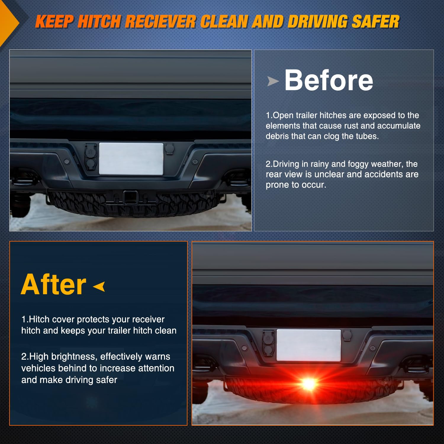 Nilight Led Brake Light Trailer Hitch Cover Square Red Lens Vehicle Tow Hitch Driving Brake Lamp 12 Leds Brake Tail Lights With