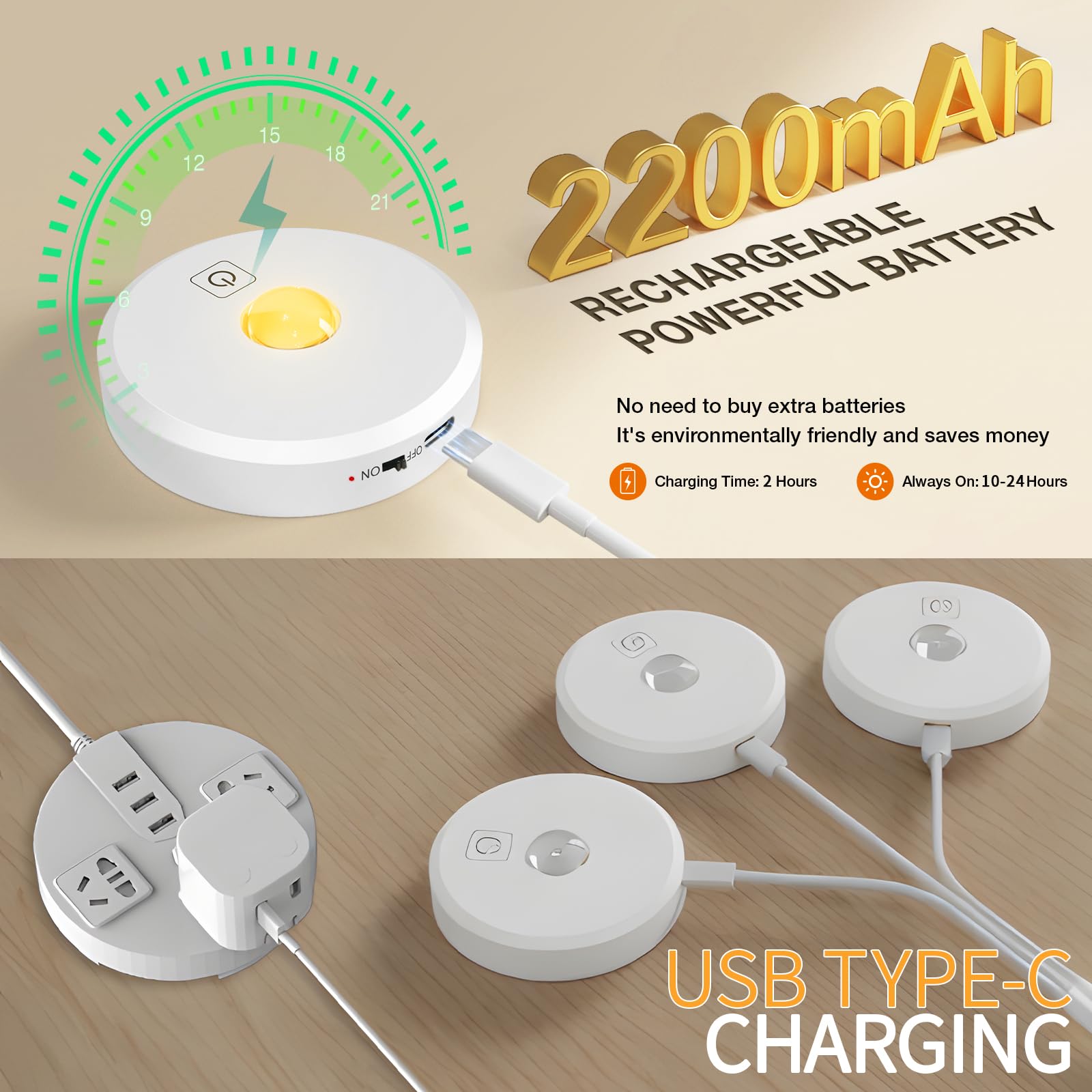 MICLIONLED Cordless Puck Lights with Remote, 2200mAh Rechargeable, Dimmable Under Cabinet Lighting, 5PCS, White, Model M3-GB18