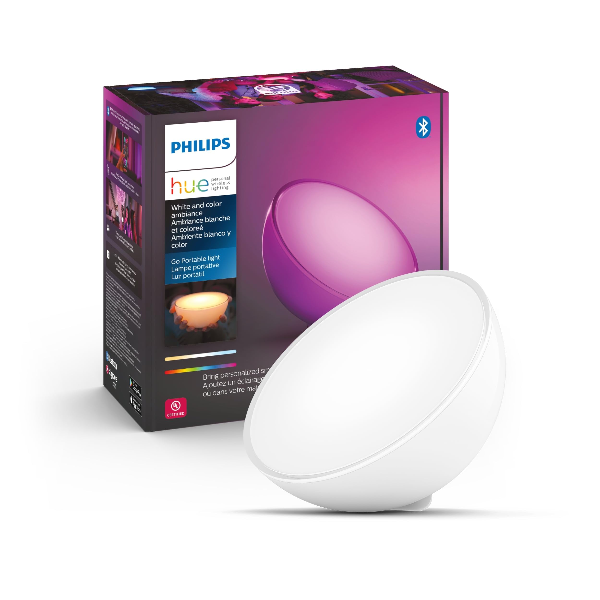 Philips Hue Go Smart Portable Dimmable Table Lamp, White - White And Color Ambiance Led Color-Changing Light - 1 Pack - Indoor And Outdoor Use - Control With Hue App Or Voice Assistant