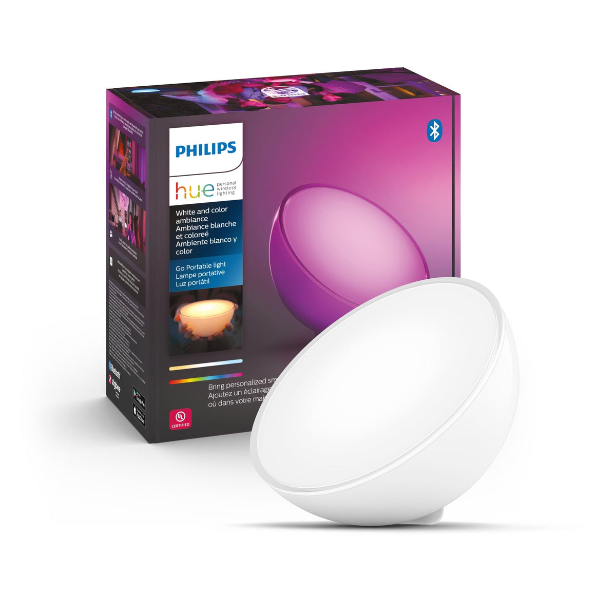 Philips Hue Go Smart Portable Dimmable Table Lamp, White - White And Color Ambiance Led Color-Changing Light - 1 Pack - Indoor And Outdoor Use - Control With Hue App Or Voice Assistant