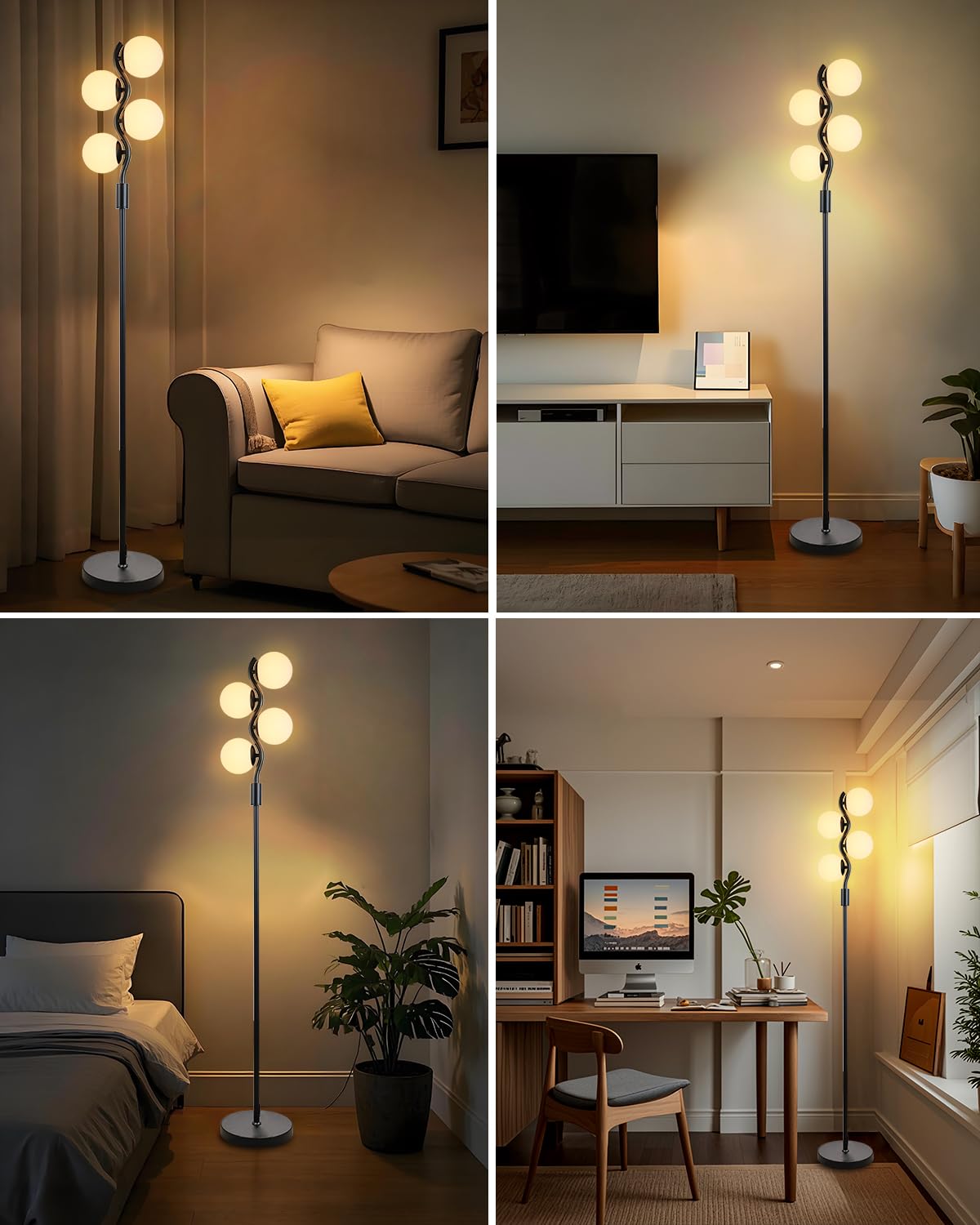 Lightdot Globe Floor Lamp For Living Room, 64In 4-Lights Dimmable Standing Lamps 3000K Soft Warm White Eye Care, Mid Century Mod