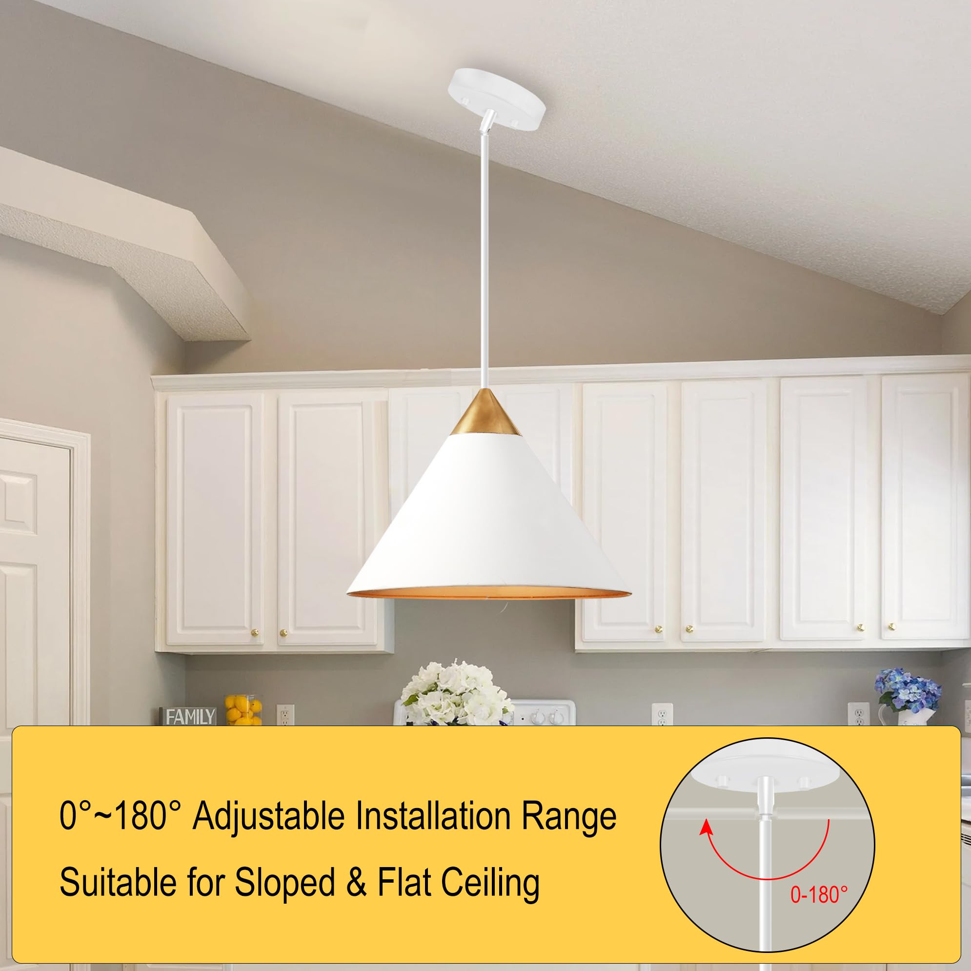 M10 Threaded Extension Poles Lighting Fixture Downrods Stems & 180 Degrees Sloped Ceiling Adapter Kits For Pendant Light  Island Lighting  Chandeliers (White)