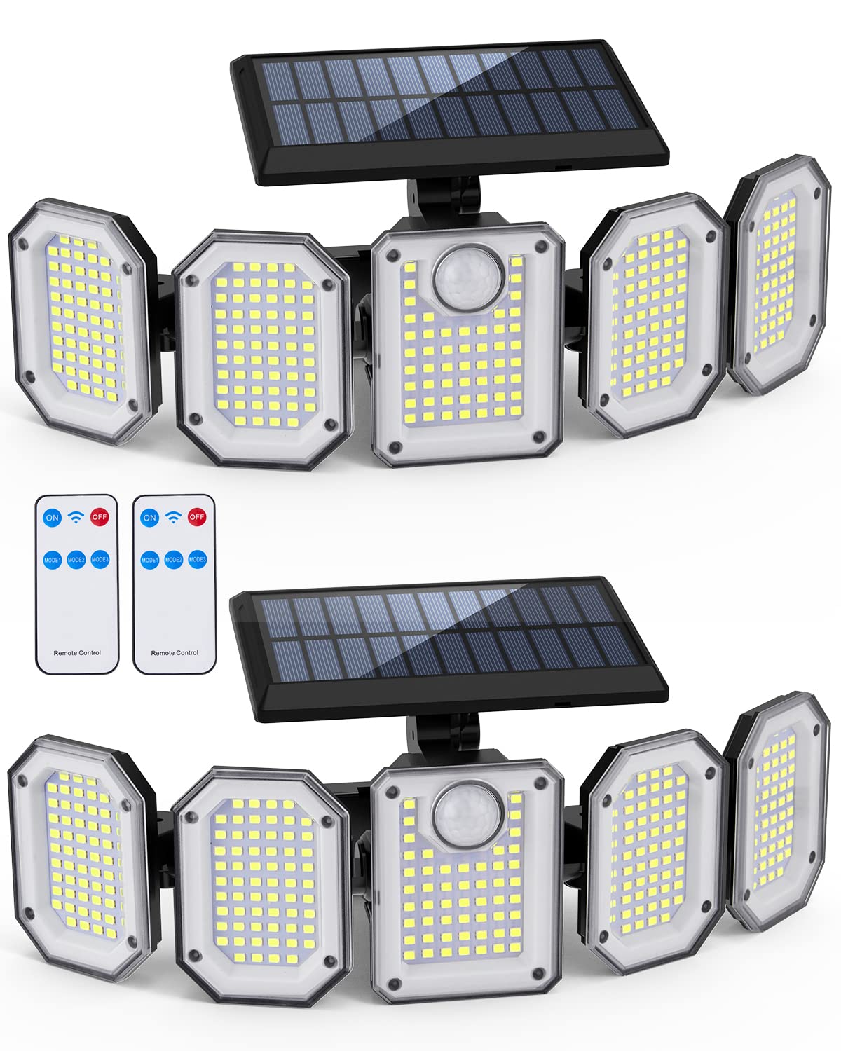 OTDLIGHT Solar Outdoor Lights, 300LED 2700LM 5 Heads Solar Powered Motion Sensor LED Security Light with Remote Control, IP65 Wa