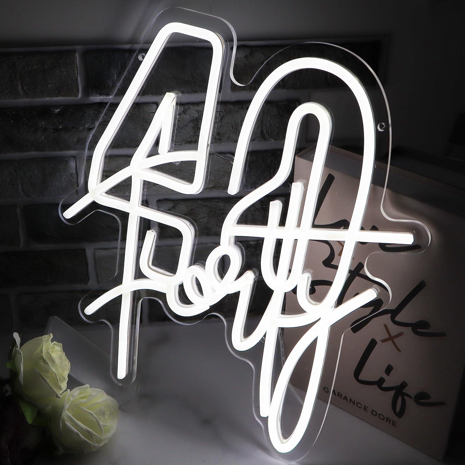Jesalah White Neon Sign - 40th Birthday Gift LED Night Light, 13.78"x12.99", USB, Ideal for Women, Weddings, Engagements, and Parties