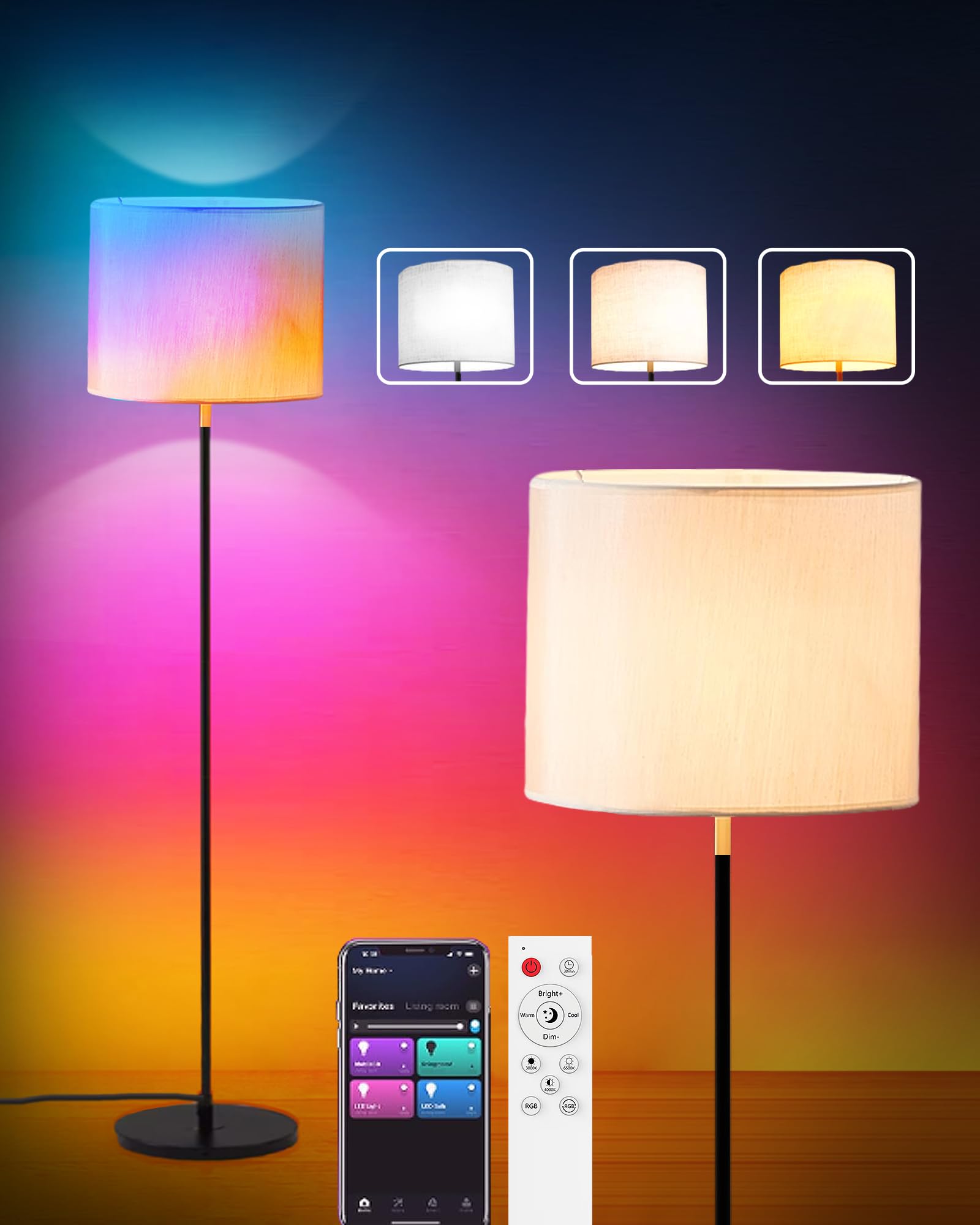Led Floor Lamp for Living Room: Modern Standing Tall Floor Lamp for Bedroom - Smart APP Control - RGB Light 16 Million Colors wi
