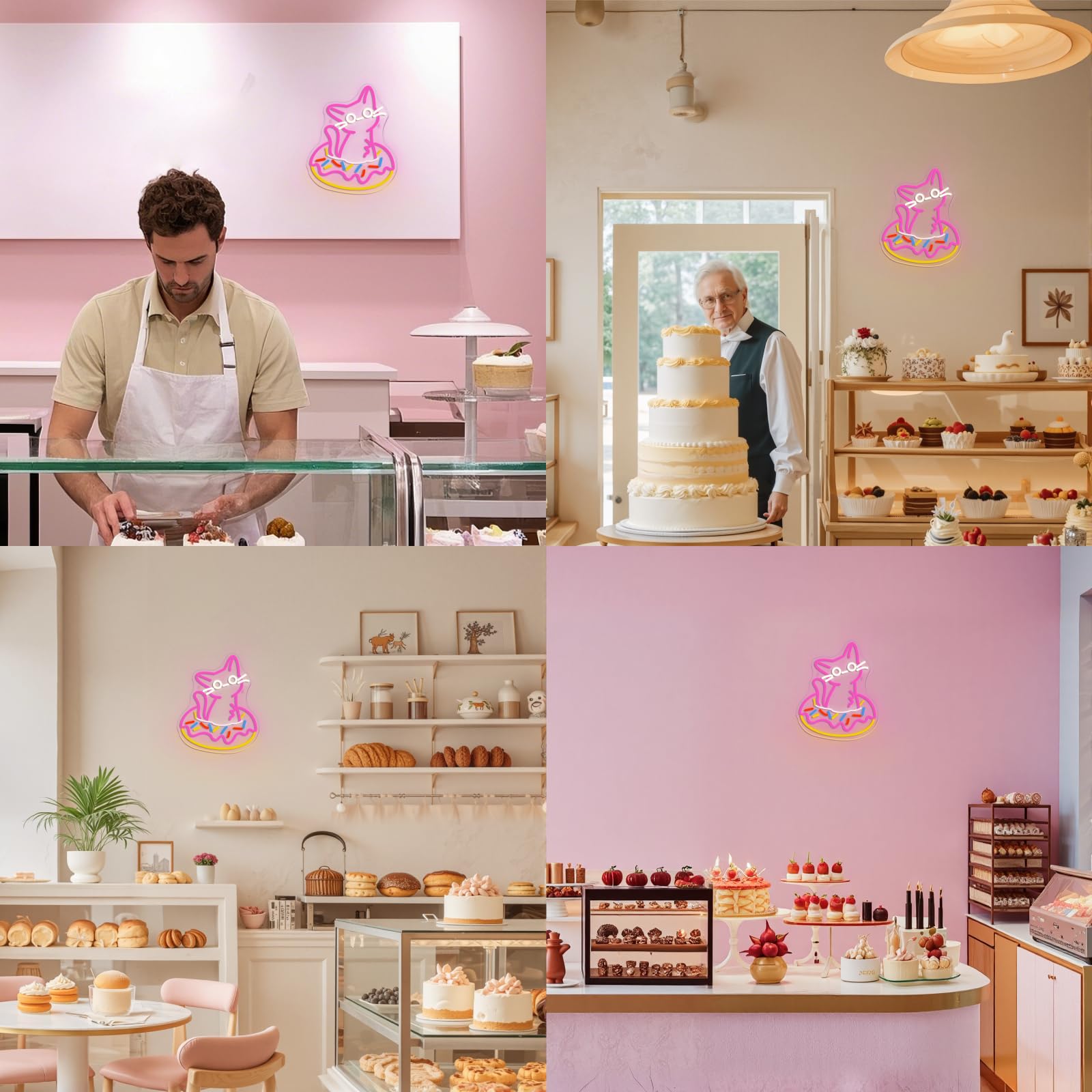 Ineonlife Donut Cat Neon Sign Led Lights Neon Lights For Wall Decor Led Sign For Donut Shop Cat Lover Donut Bakery Snack Shop Classroom Bedroom Cafe Gifts For Teens