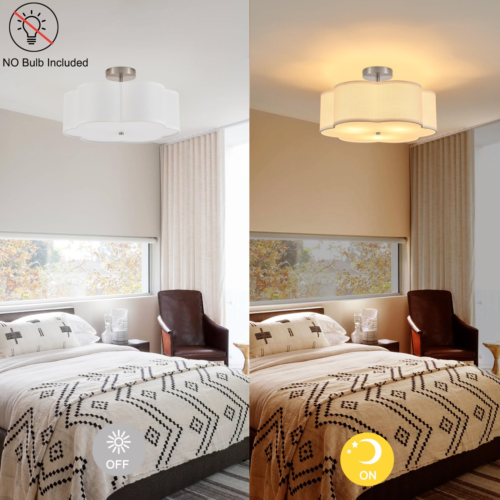 Widluth 18 Modern Semi Flush Mount Ceiling Light Modern 3-Lights Linen Drum Ceiling Lighting With Chrome Finish  Vintage Ceiling Light For Living Room  Kitchen  Basement  Laundry Room  Bedroom