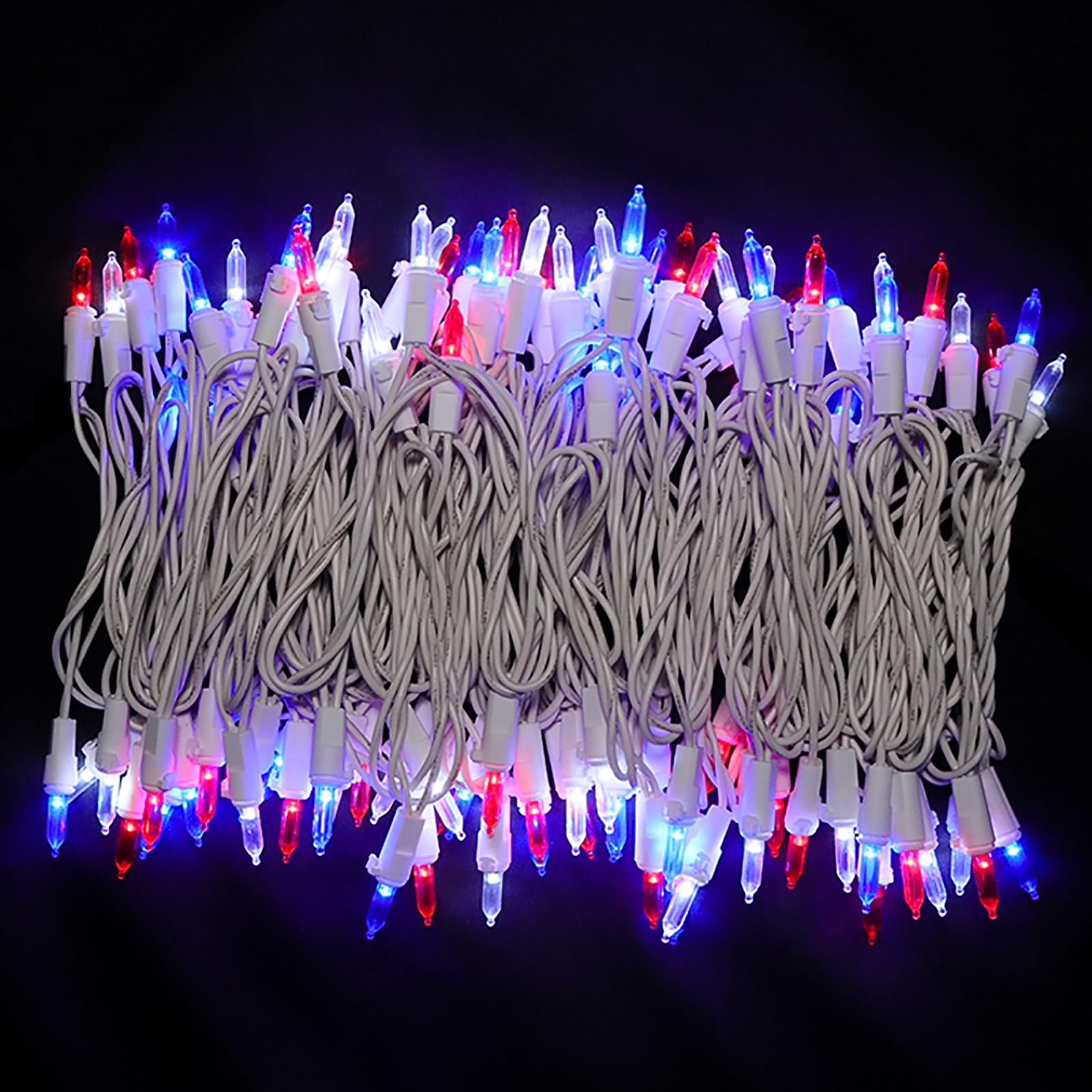 Multi-Sparking Independence Day Mini String Lights (66 Feet, 200 Count) - White Wire Red White & Blue Led Patriotic String Lights, 4Th Of July Mini String Lights For Memorial Day Decorations