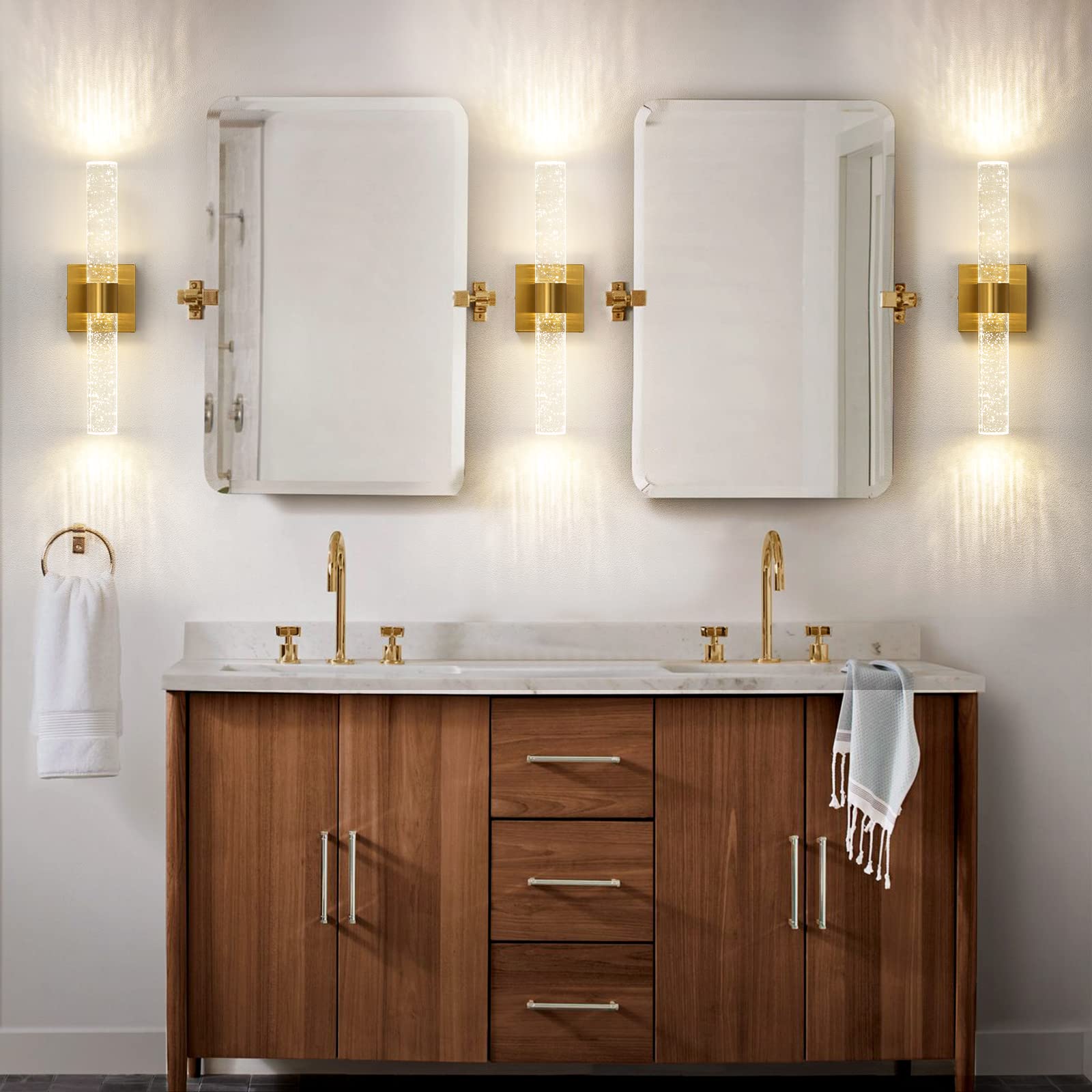 CCYCOL Gold Crystal Wall Sconces - 2-Pack Dimmable LED Lighting, 12W 4000K, 18 Inch, Modern Fixtures for Bathroom & Living Room