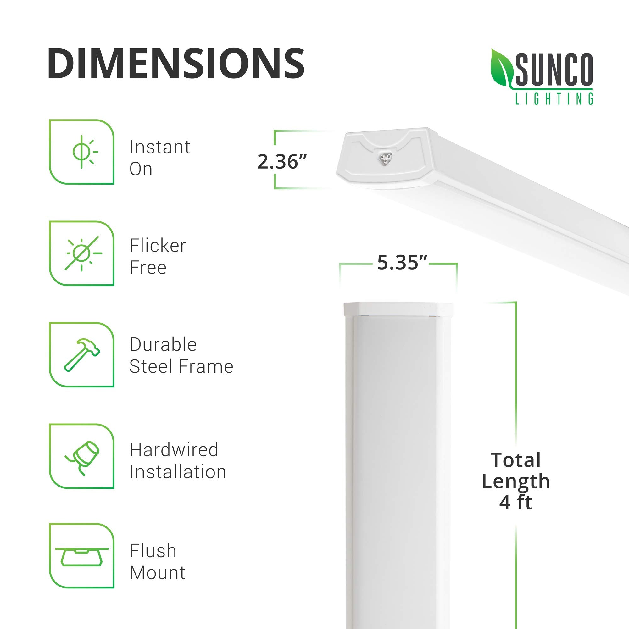 Sunco 10 Pack LED Garage Ceiling Lights 4FT, 3500 LM, 40W=300W, 5000K Daylight, Linkable, Hardwired, Model SHW