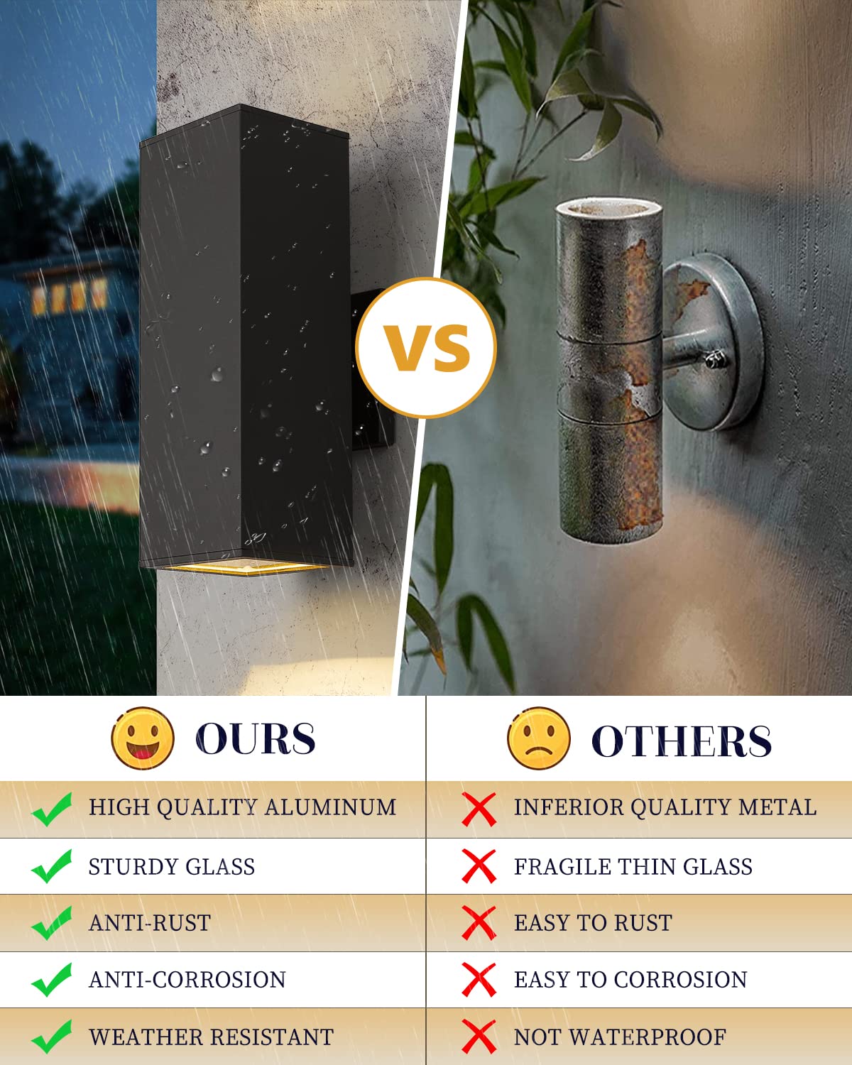 Harriet Modern Outdoor Wall Lights, Aluminum Outdoor Wall Sconce Waterproof Rustproof, Up And Down Lighting Exterior Sconces Squ