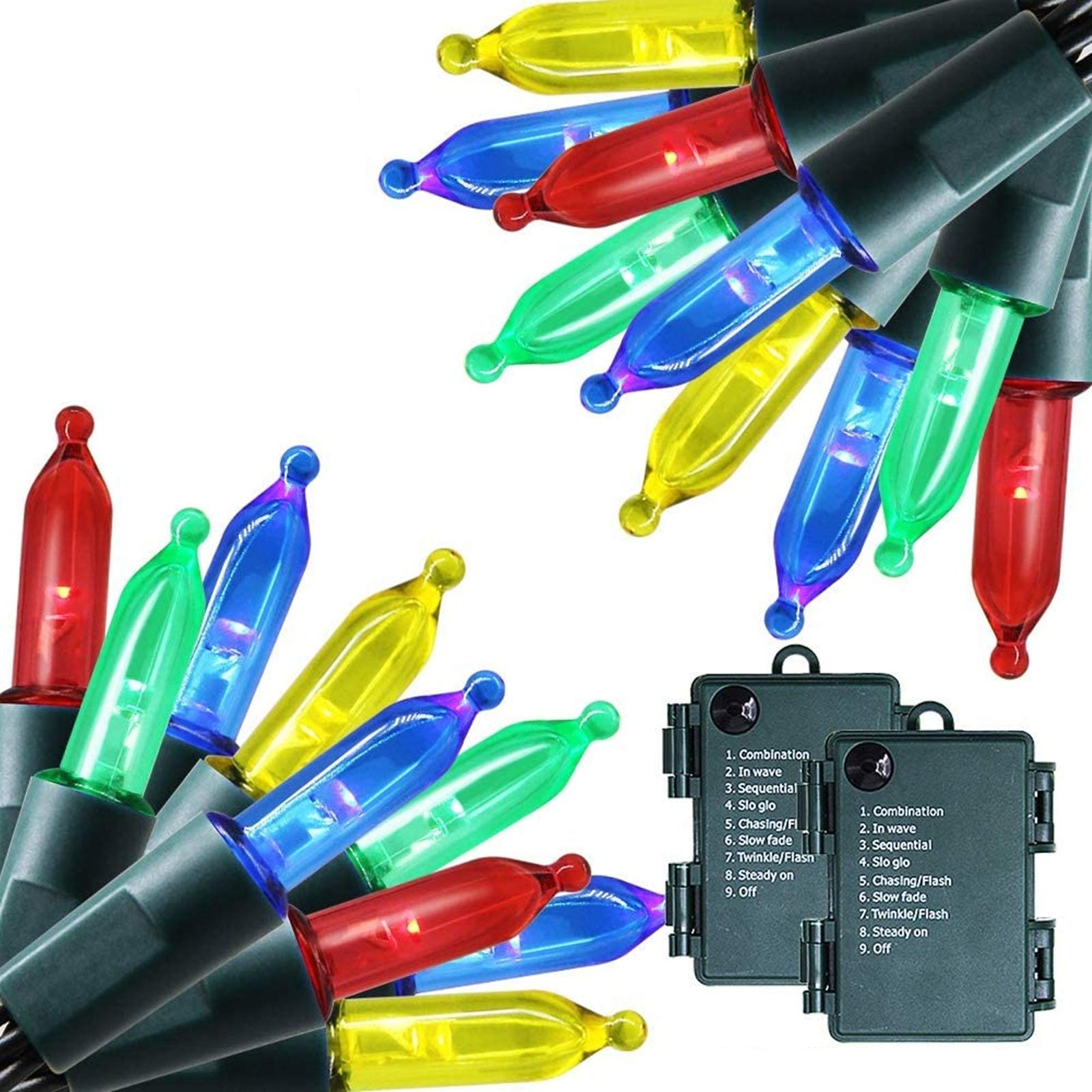 Twinkle Star 50 LED Mini String Lights, 16ft Waterproof Battery Operated Fairy Lights, Multicolor, 2 Pack