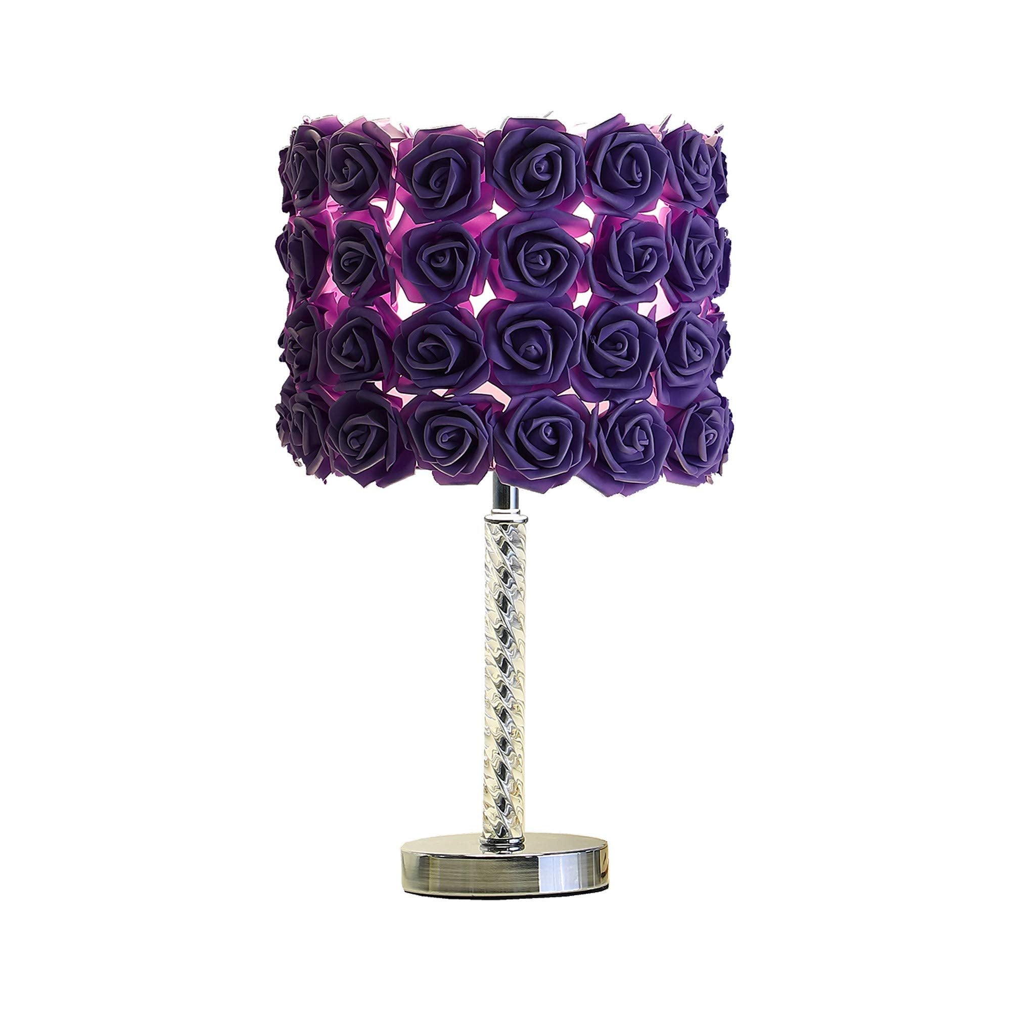 Benjara Bm231815 Bloom Roses Drum Shade Table Lamp With Twisted Acrylic Base, Purple