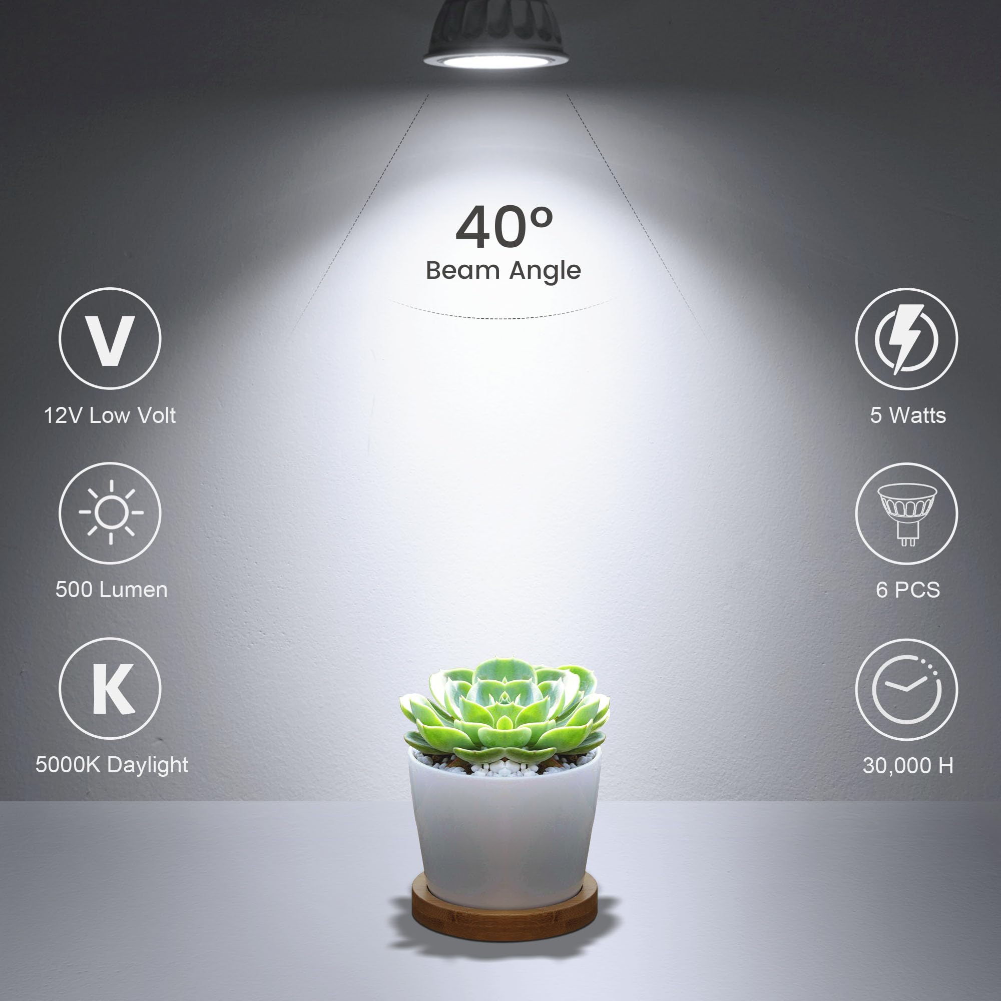 Aovpex Mr16 Led Bulbs 50W Halogen Equivalent Landscape Light Bulbs, 5000K Daylight White 5W Gu5.3 Mr16 12V Spotlight Bulb, Not D