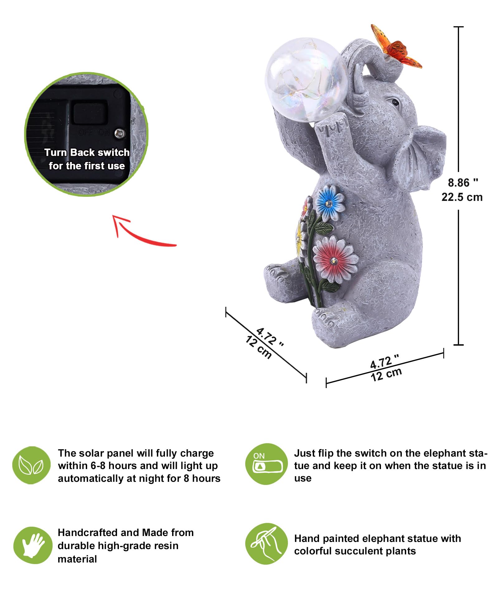 Nacome Solar Elephant Outdoor Statues For Garden: Outside Decor With Blow Bubbles Ball Lights Clearance For Yard Art Lawn Orname