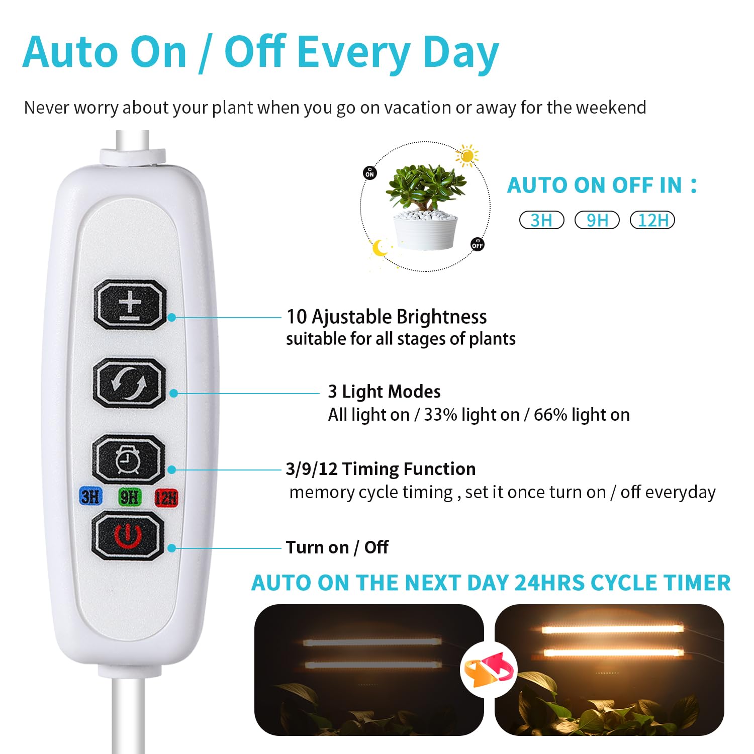 Led Grow Light Strips For Indoor Plants Full Spectrum 3500K, 96 Leds Plant Light Bar With 3/9/12H Timer, 10 Dimmable Levels For Seedling Succulent, 13 Inches, 1 Head 2-Pack