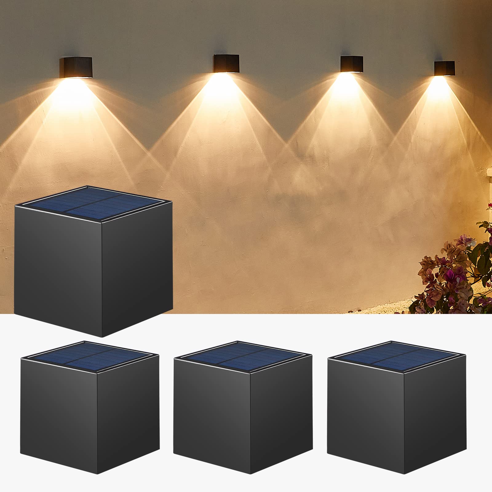 Luhlee Solar Wall Lights Outdoor, Ip65 Waterproof Sconce For Garden, Porch & Patio - 4 Pack