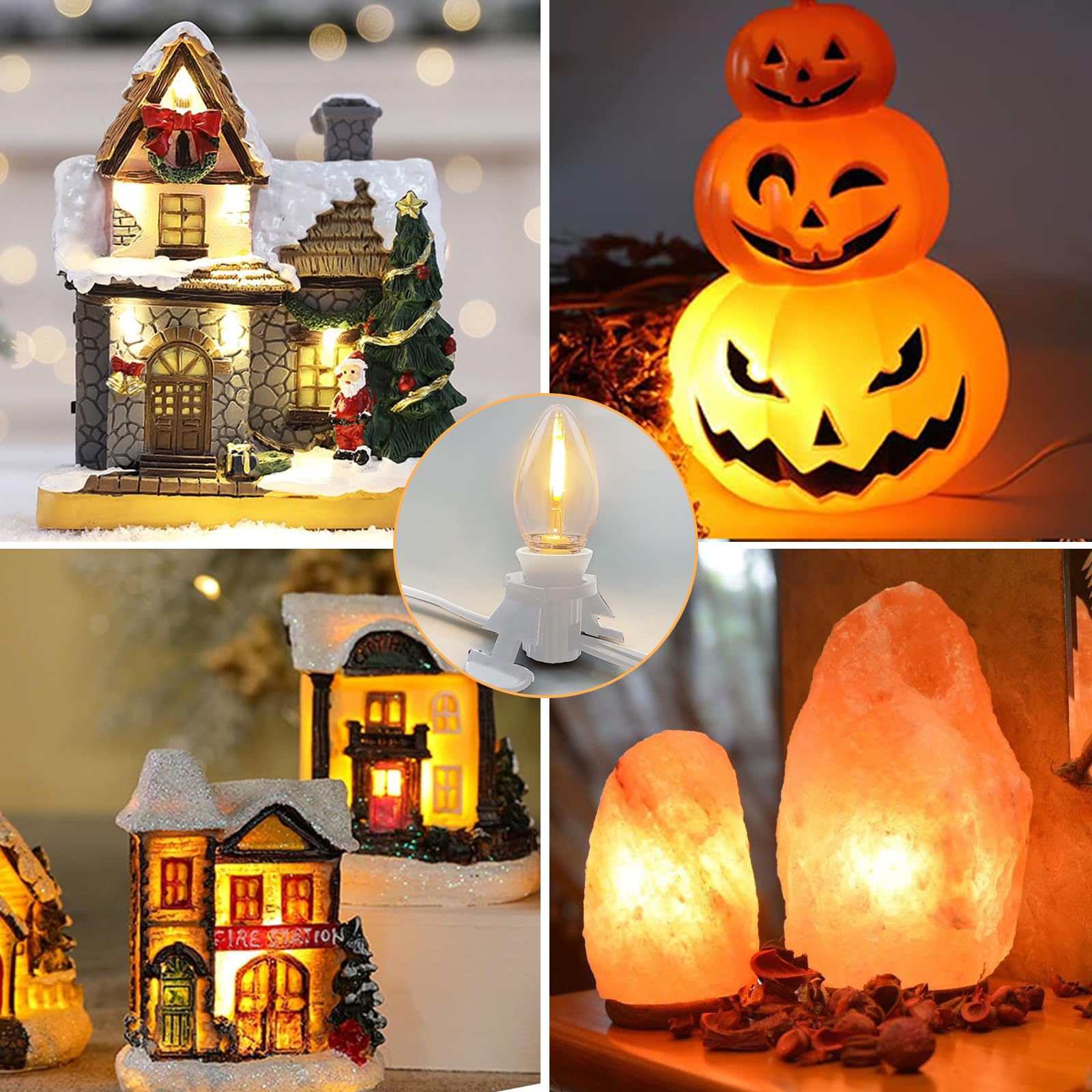 Doratale C7 LED Light Cord with Clip, 11Ft, White, Plastic, for Christmas Village, Indoor Crafts, Halloween Decor