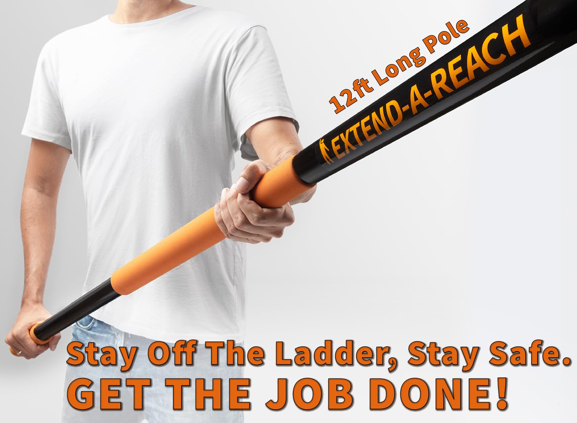 EXTEND-A-REACH 4-12 ft Telescopic Light Bulb Changer - Aluminum Tool with Suction Cups, Basket, Microfiber Cloth, Black and Orange