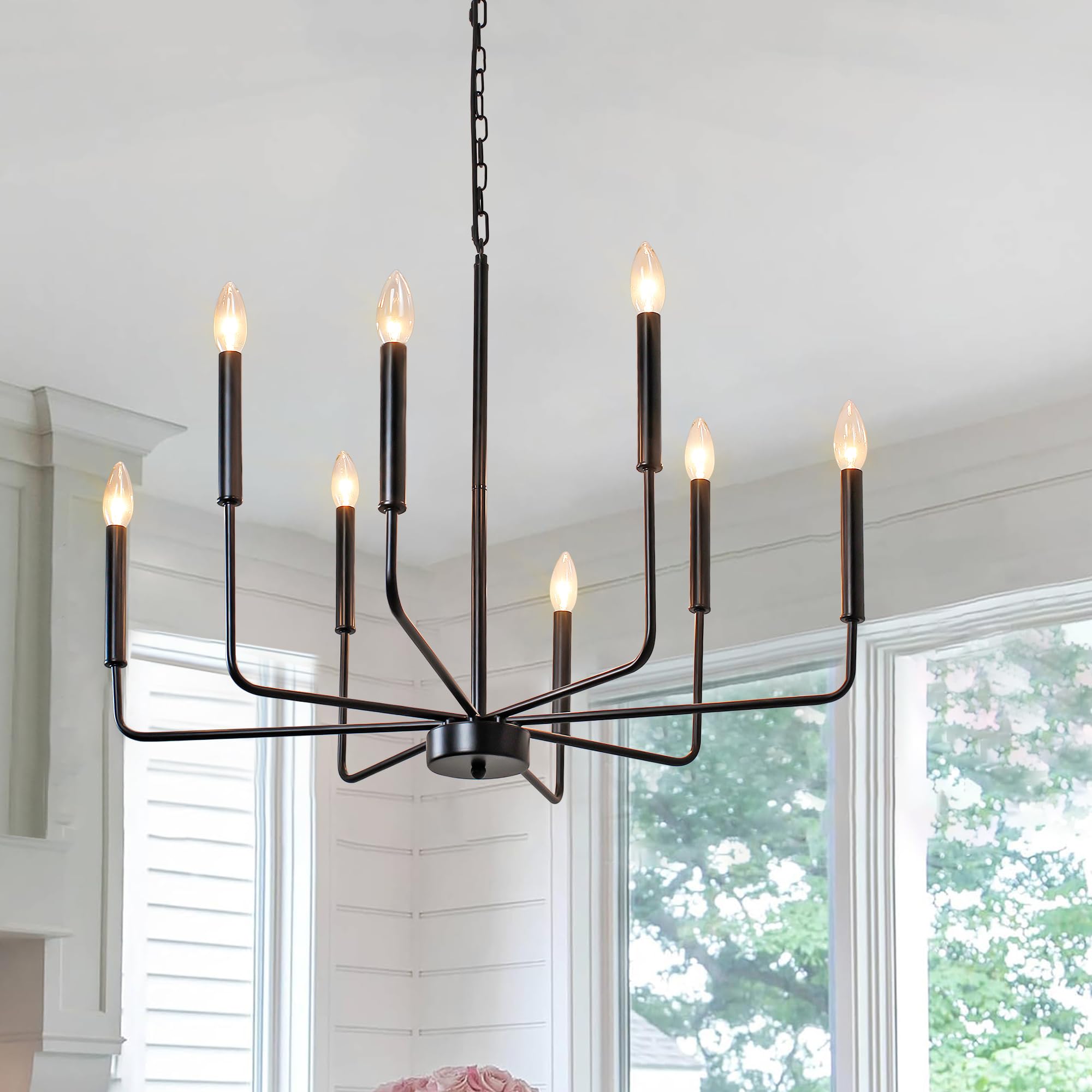 Rviezza Black Chandelier, 8-Light Farmhouse Chandeliers for Dining Room Lighting Fixtures Hanging, Industrial Modern Farmhouse C