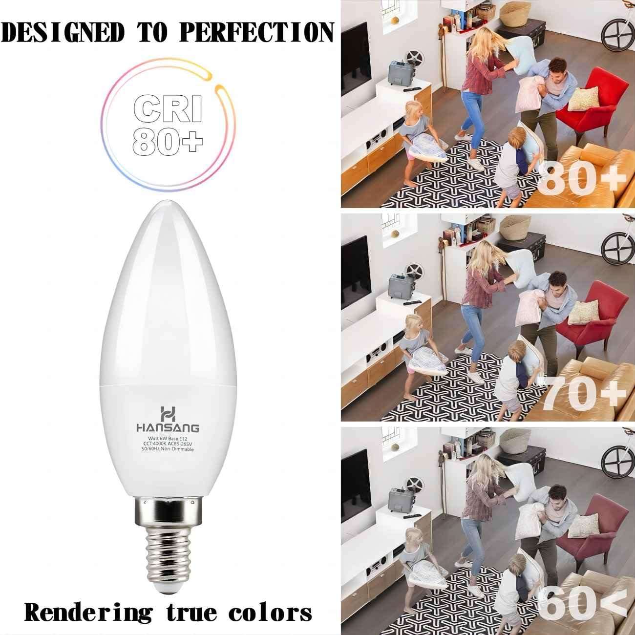 Hansang 8 Pack E12 Candelabra Led Light Bulbs 4000K Natural Daylight, Small Base Type B Light Bulb For Chandelier, 6W 60Watt Equ