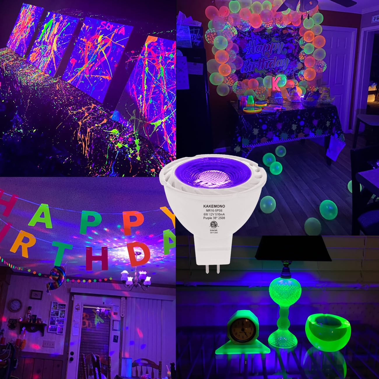 Kakemono Purple Black Light Mr16 Gu5.3 Led Bulbs 6W 12V Low Voltage Mr 16 Blacklight Bulbs For Halloween Holiday Outdoor Landscape Yard Party Decoration Lighting Pack Of 6