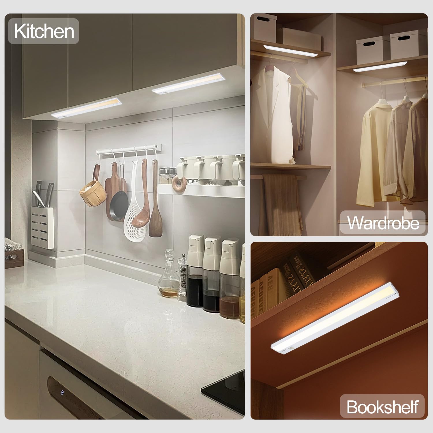 Ansen 24in Under Cabinet Lighting, 18W LED, Dimmable, 3 Color Temps, CRI>92, White, Model LIGHT24IN