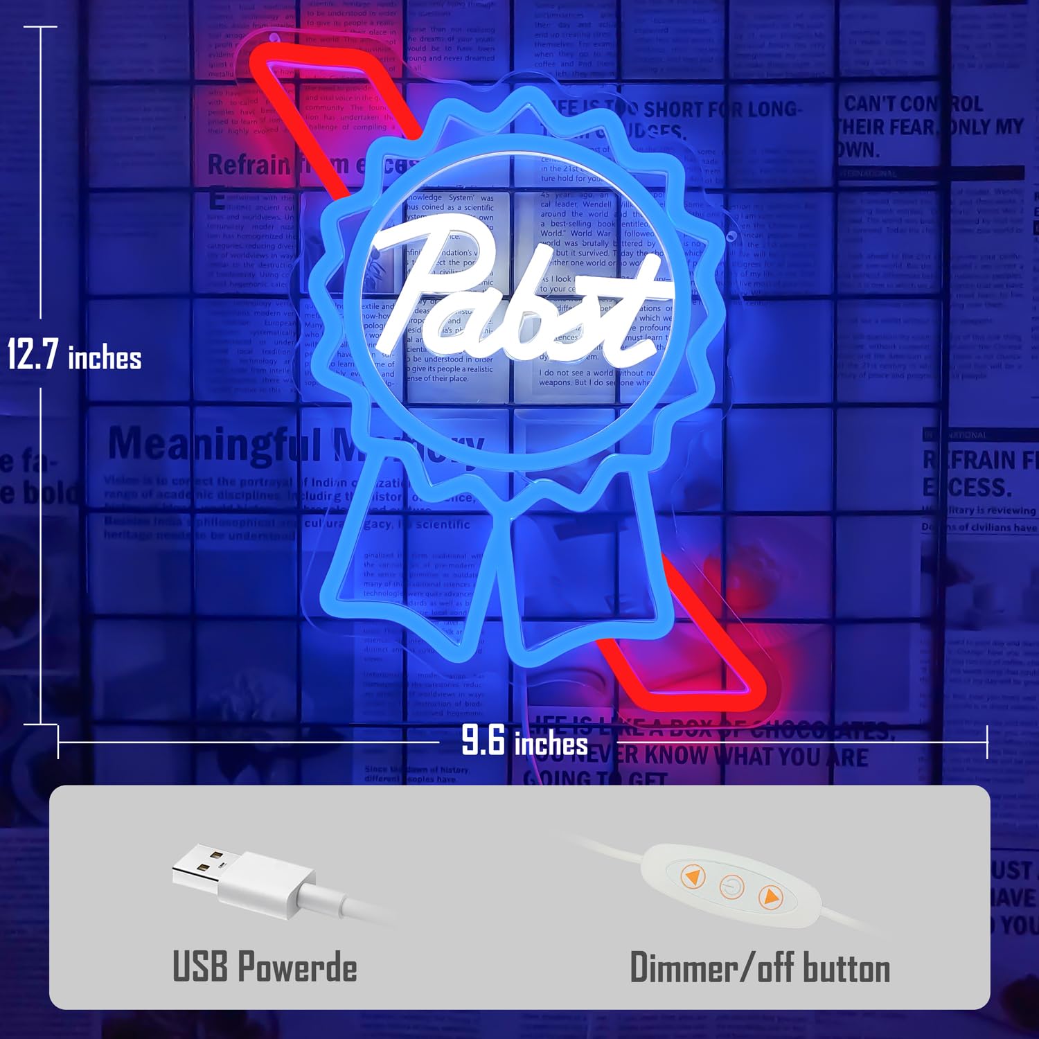 Jooetuu Beer Pabst Blue Ribbon Neon Sign Dimmable Beer Bar Neon Sign For Man Cave Neon Blue Lights Neon Beer Sign For Home Bar Bedroom Shop Beer Club Pub Bistro