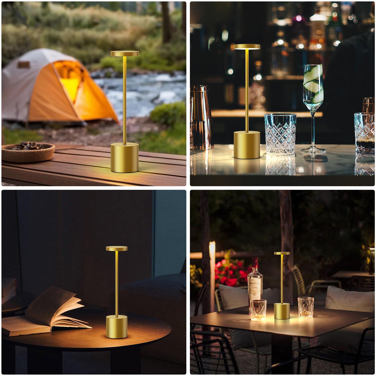 SAKRINGT Cordless Table Lamps - 6000mAh Rechargeable LED Light, 2 Pack Gold, Aluminum, Model S801