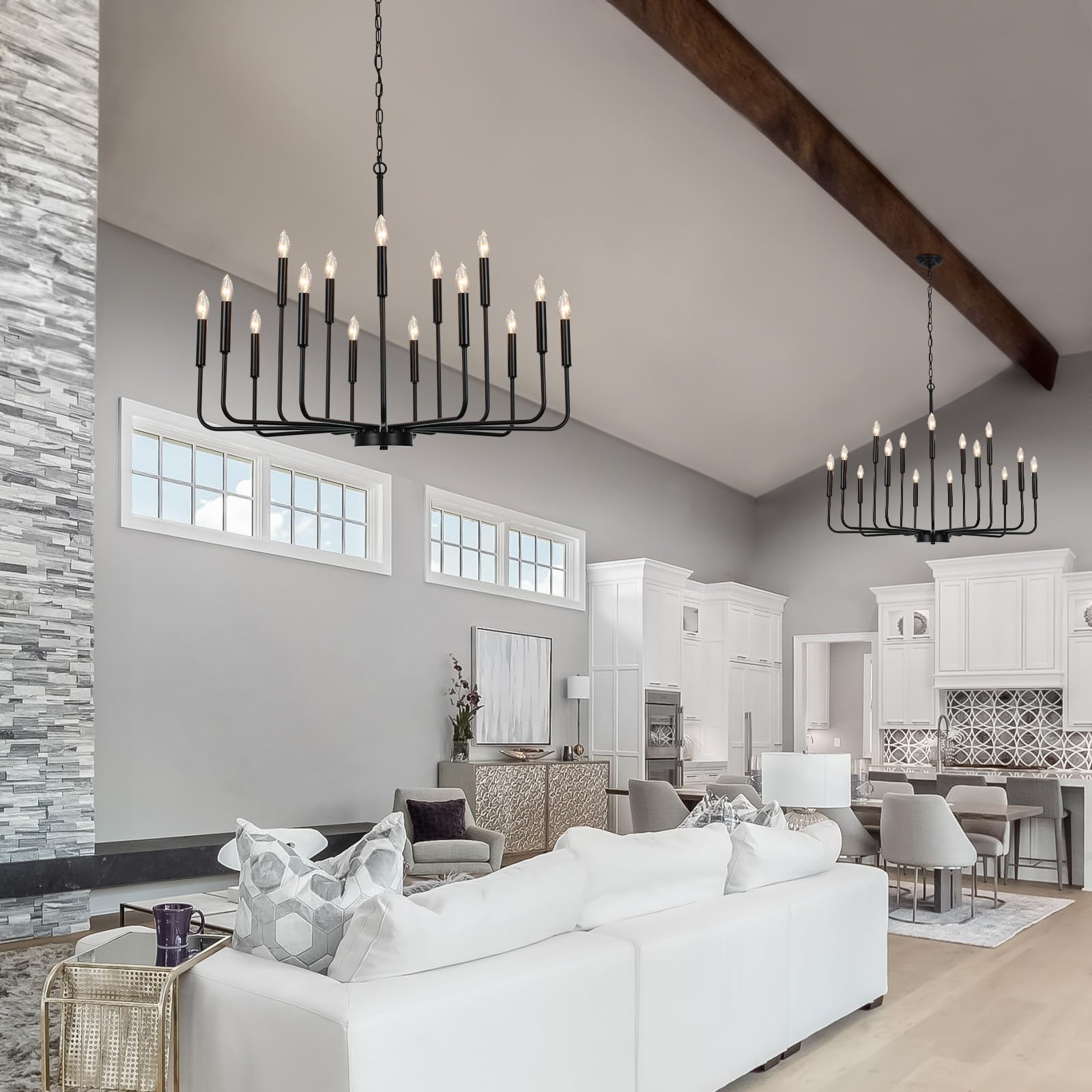 Gifarich Black Metal 15-Lights Industrial Chandelier - Modern Farmhouse Lighting for Dining Room, Entryway, Kitchen Island