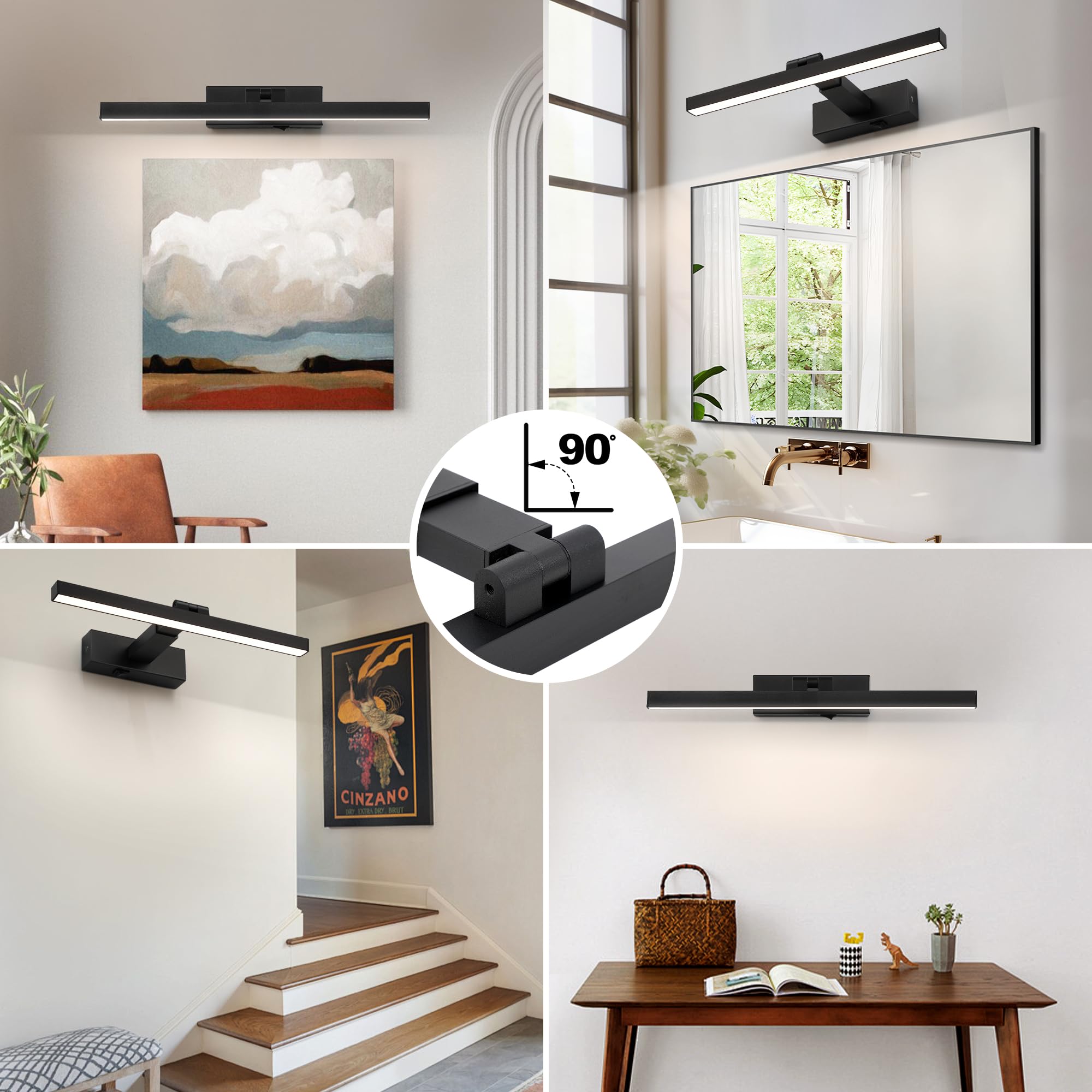ZitoStory 16" Battery Operated Dimmable Wall Picture Light, Black, LED Adjustable Sconce with Remote, Model 7118, Aluminum