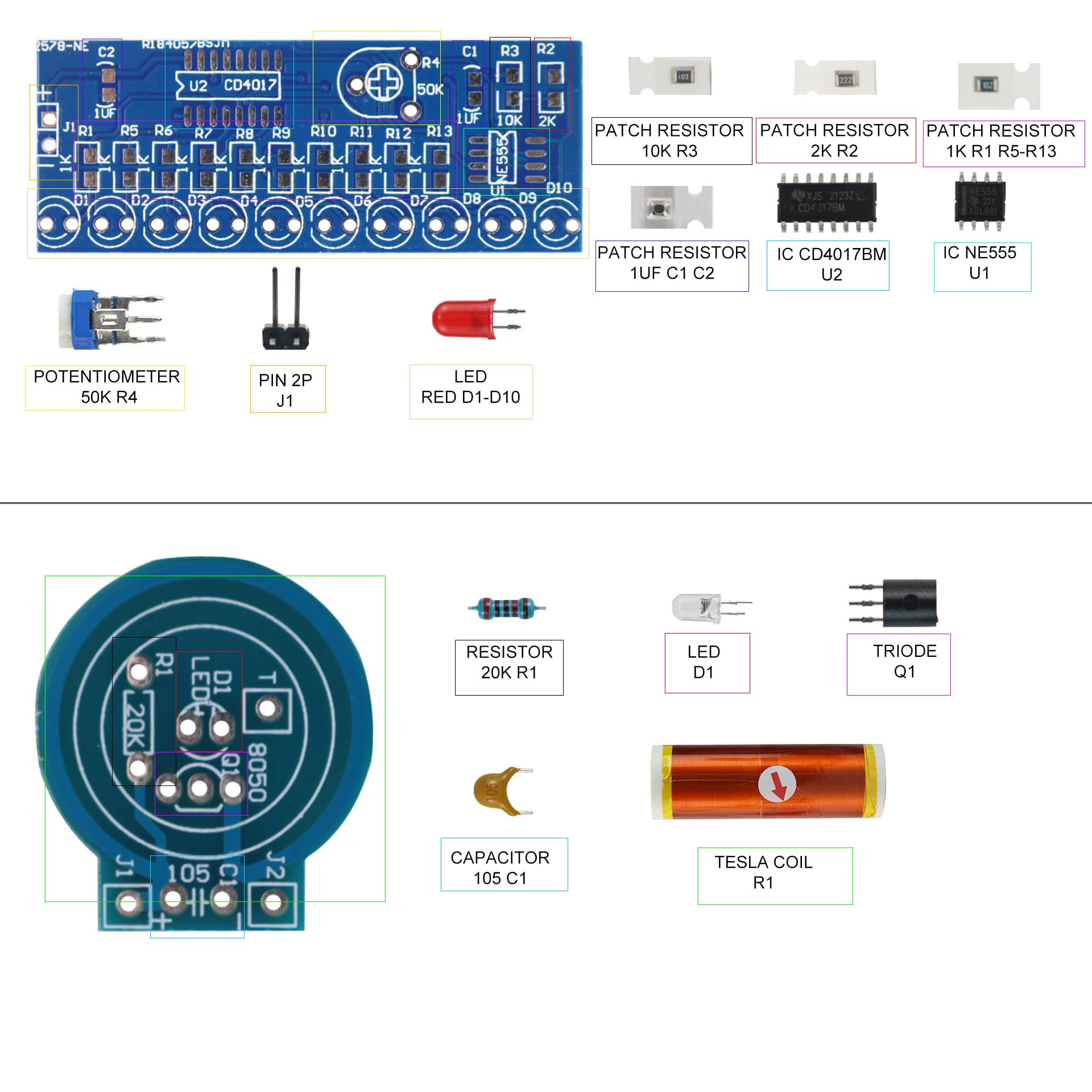 Yidab Soldering Practice Kit 5-In-1 Diy Classic Desk Lamp, Square Metal Detector, Small Tesla, Heart Shaped Flow Lamp Soldering