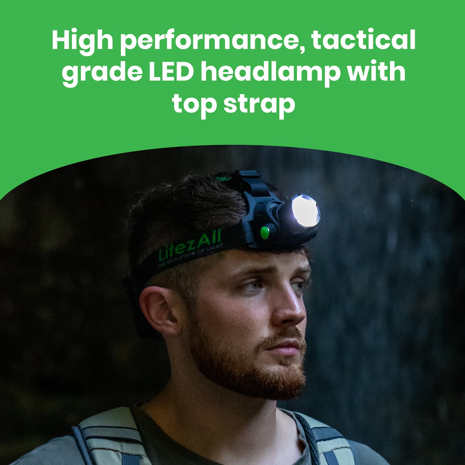 LitezAll LED Headlamp Work Light, 800 Lumen Adjustable Battery Powered Head lamp with 3 Modes, Weather Resistant Head Lamps Flas