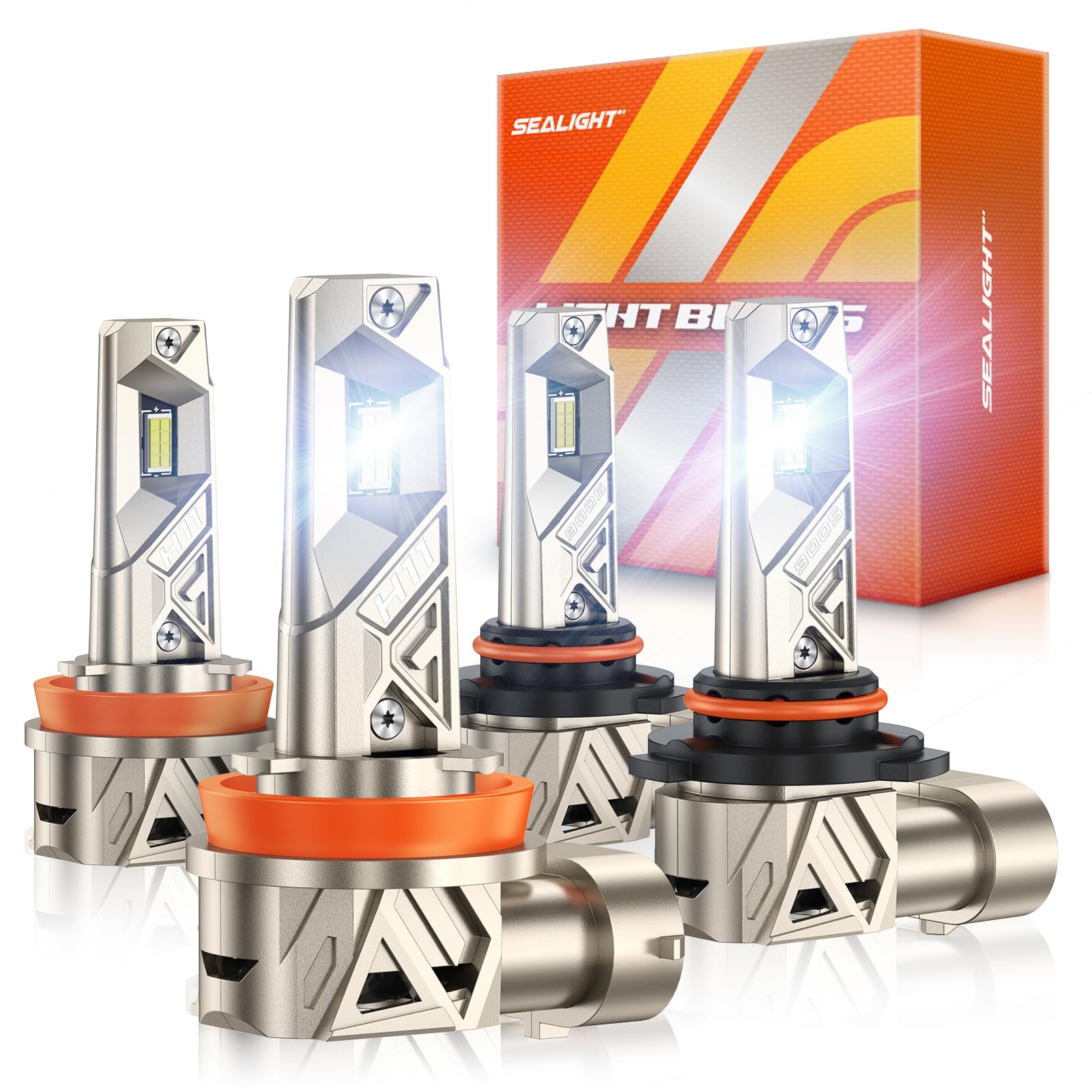Sealight 9005 H11 ?????? Bulbs Combo  96 000Lm Ultra-1000% Brighter 32Pcs Lighting Chips  6500K White Hb3 H8 Combo  Ip68 80 000Hrs+ Lifespan  Plug N Play  Pack Of 4