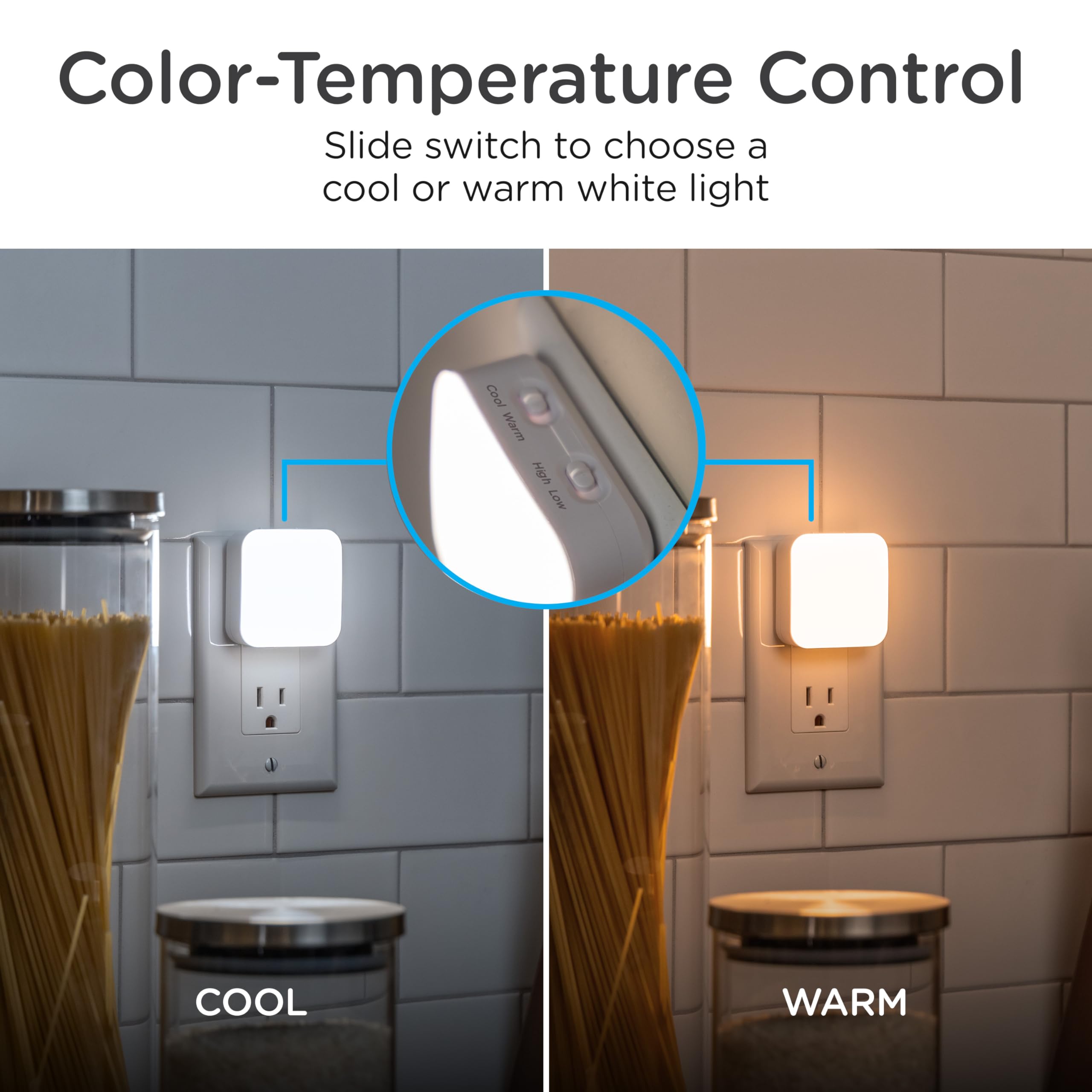 Lights By Night Dimmable LED Night Light, 4 Pack, White, Plug-in with Dusk to Dawn Sensor, Model 82180, Adjustable Ambient Lighting