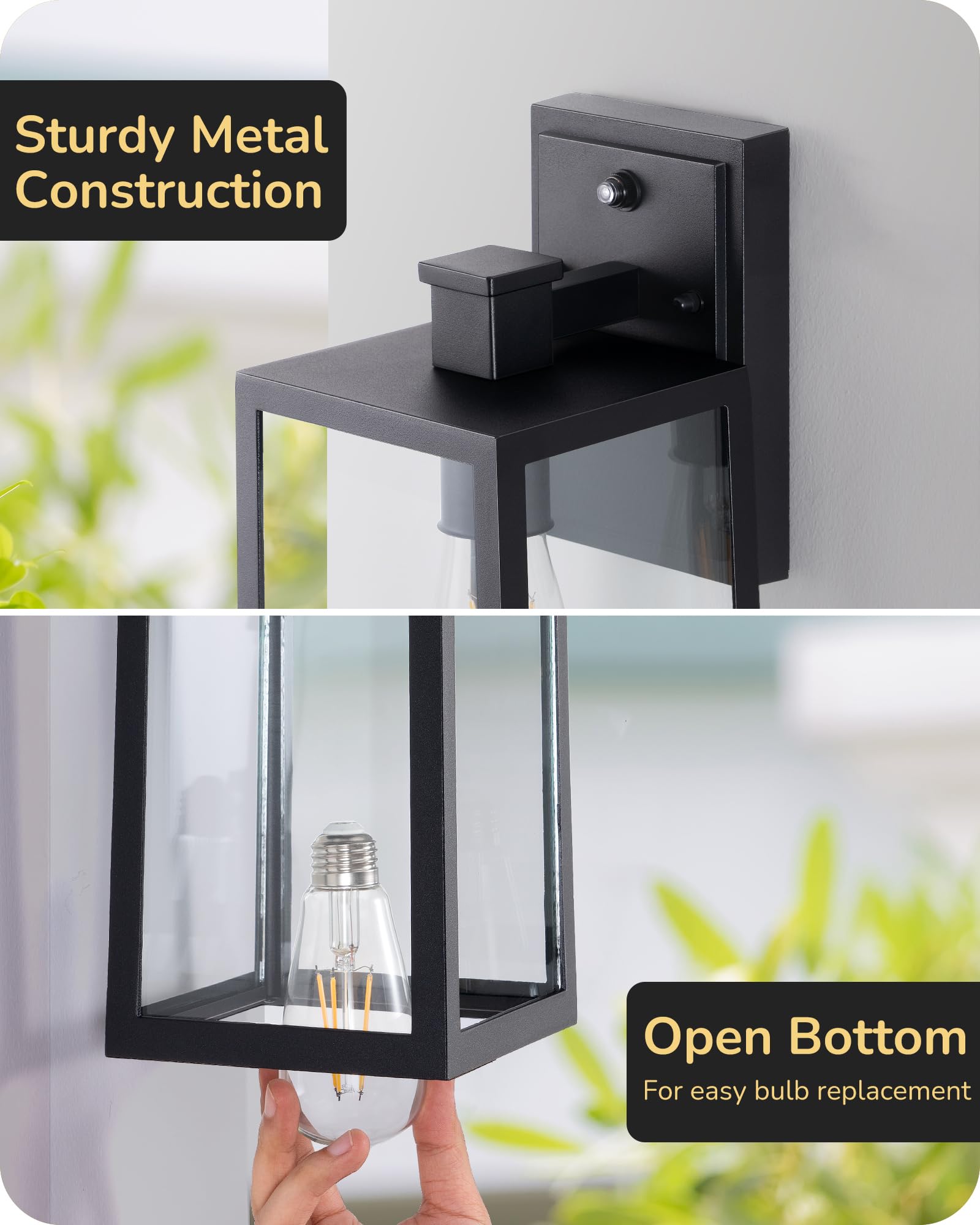 EDISHINE Dusk to Dawn Outdoor Wall Light, 2 Pack Outdoor Light Fixtures Wall Mount, Modern Exterior Lighting Fixtures, Clear Gla